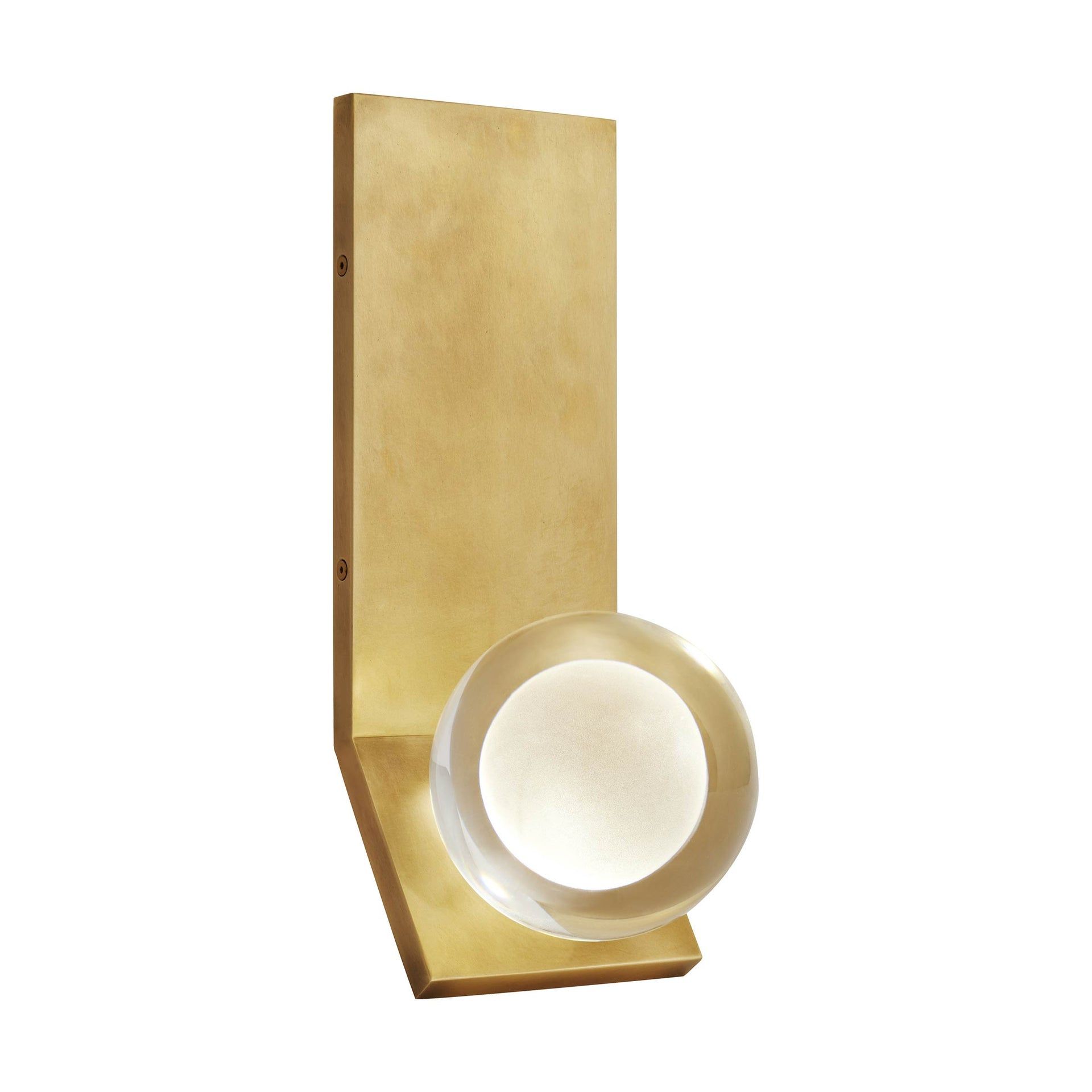Elegant Black and Brass LED Wall Sconce with Optic Crystal Sphere