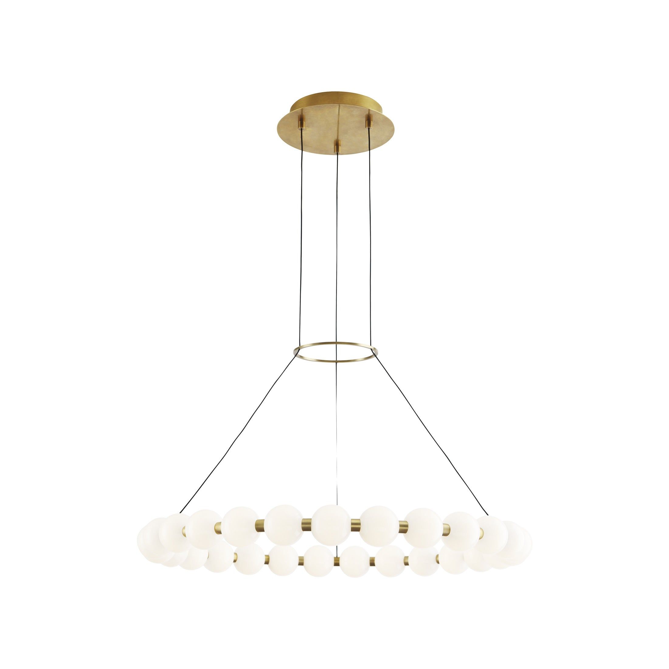 Orbet Natural Brass 42" LED Chandelier with Milk-Glass Orbs