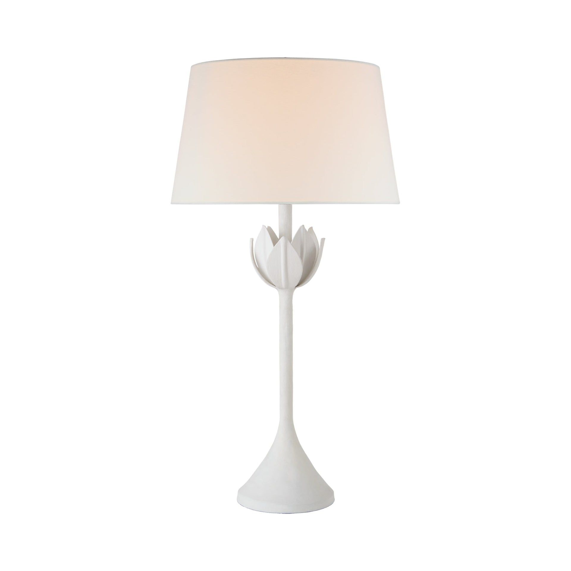 Alberto Petal-Detail Plaster White Steel Table Lamp with Linen Shade