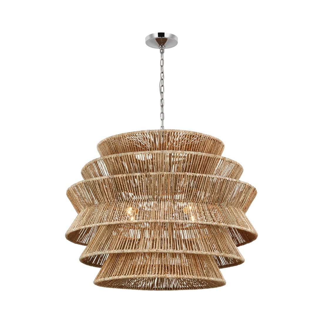 Antigua Polished Nickel and Abaca Drum Chandelier