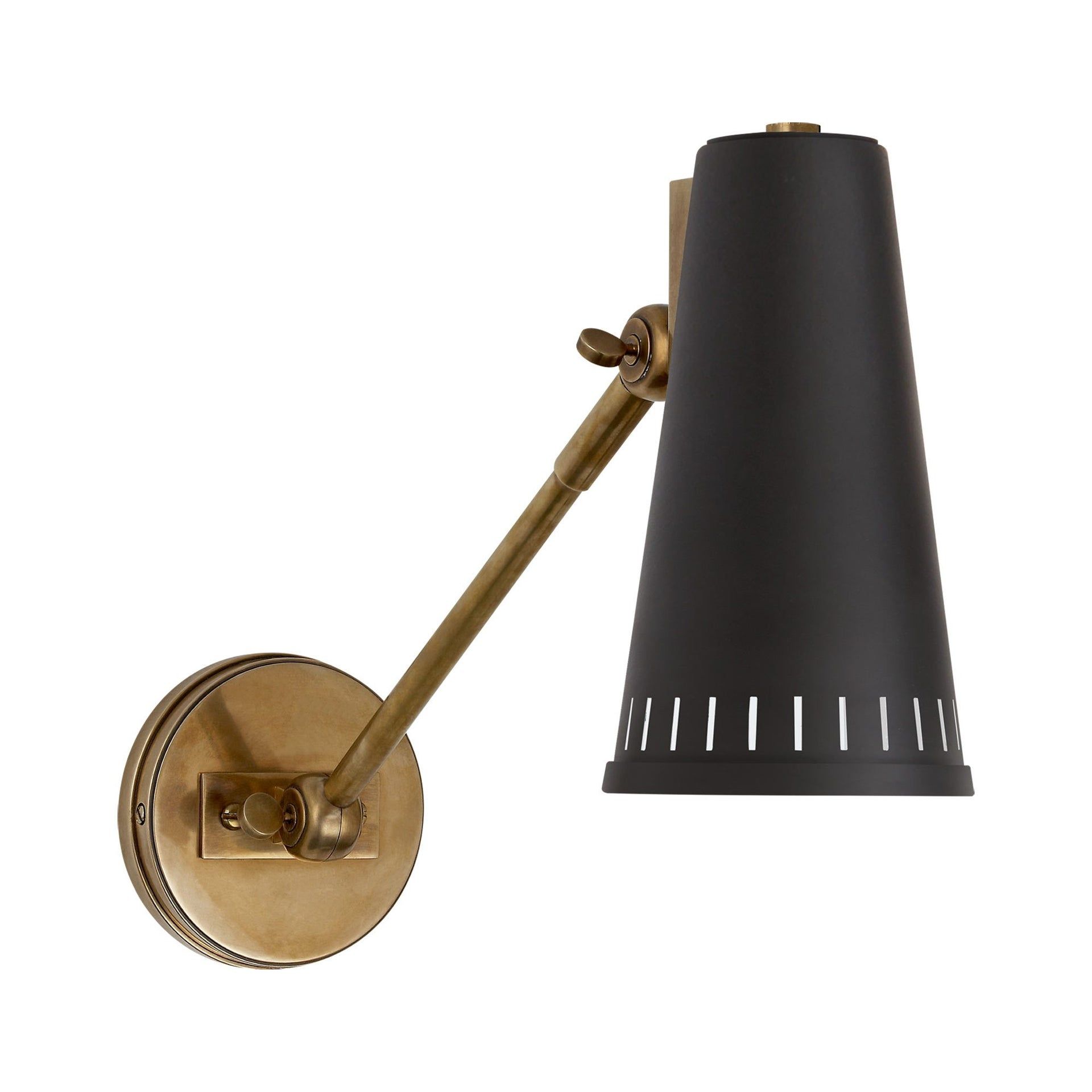 Antonio Adjustable Cone-Shaped Matte Black and Antique Brass Sconce