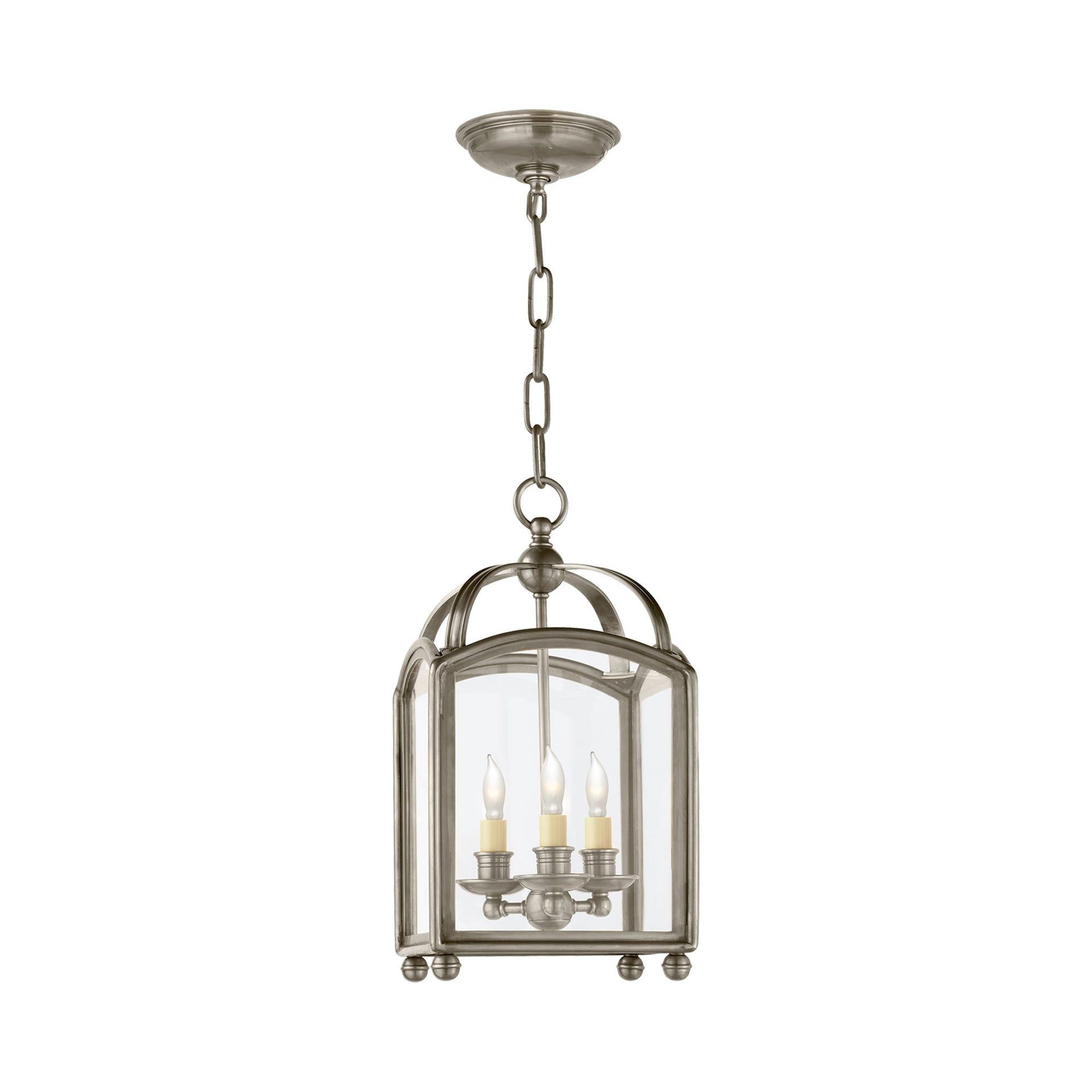 Antique Nickel Mini Lantern with Curved Glass 16.75" Pendant Light