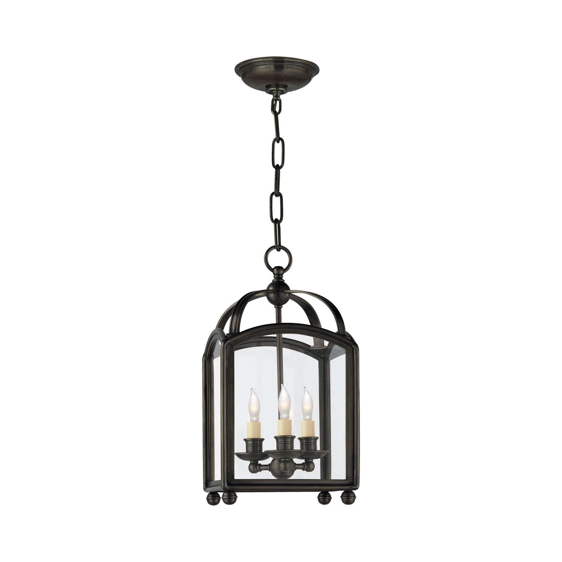 Arch Top Mini Lantern Bronze Pendant with Curved Glass