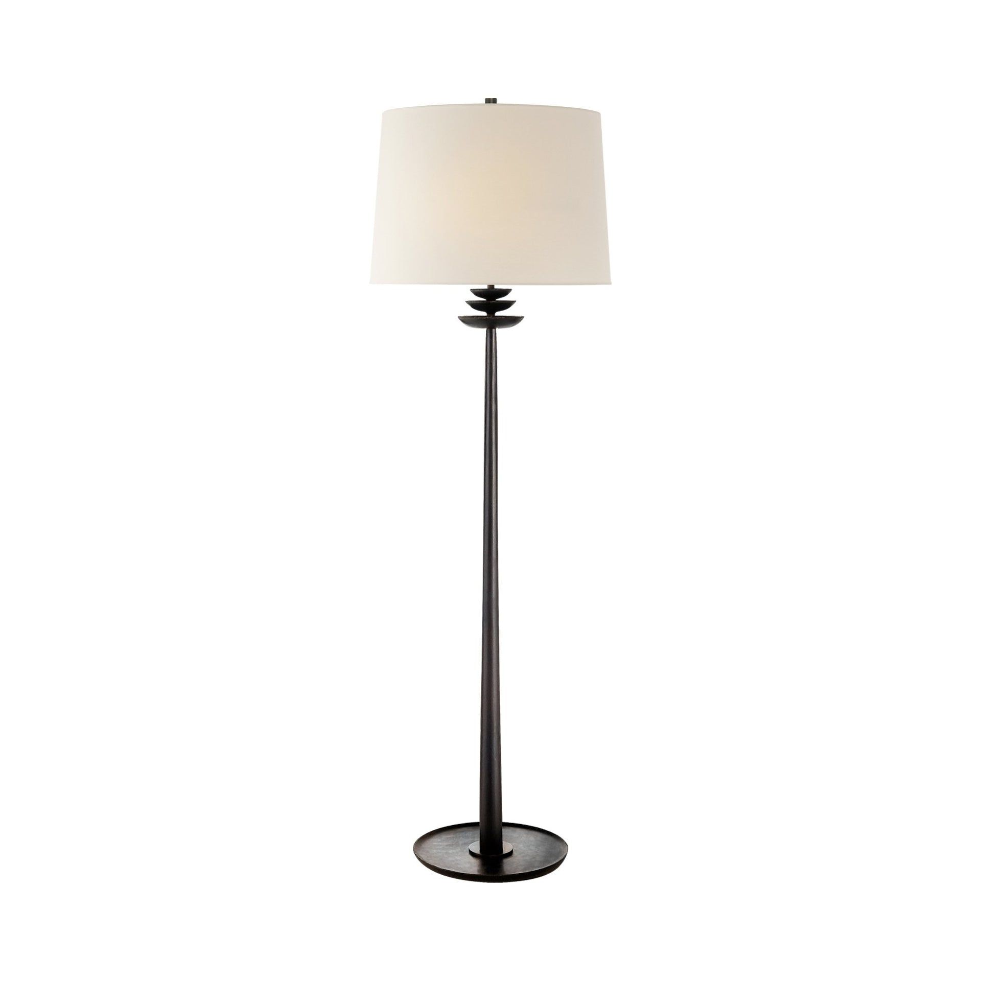Aged Iron Floor Lamp with White Linen Shade