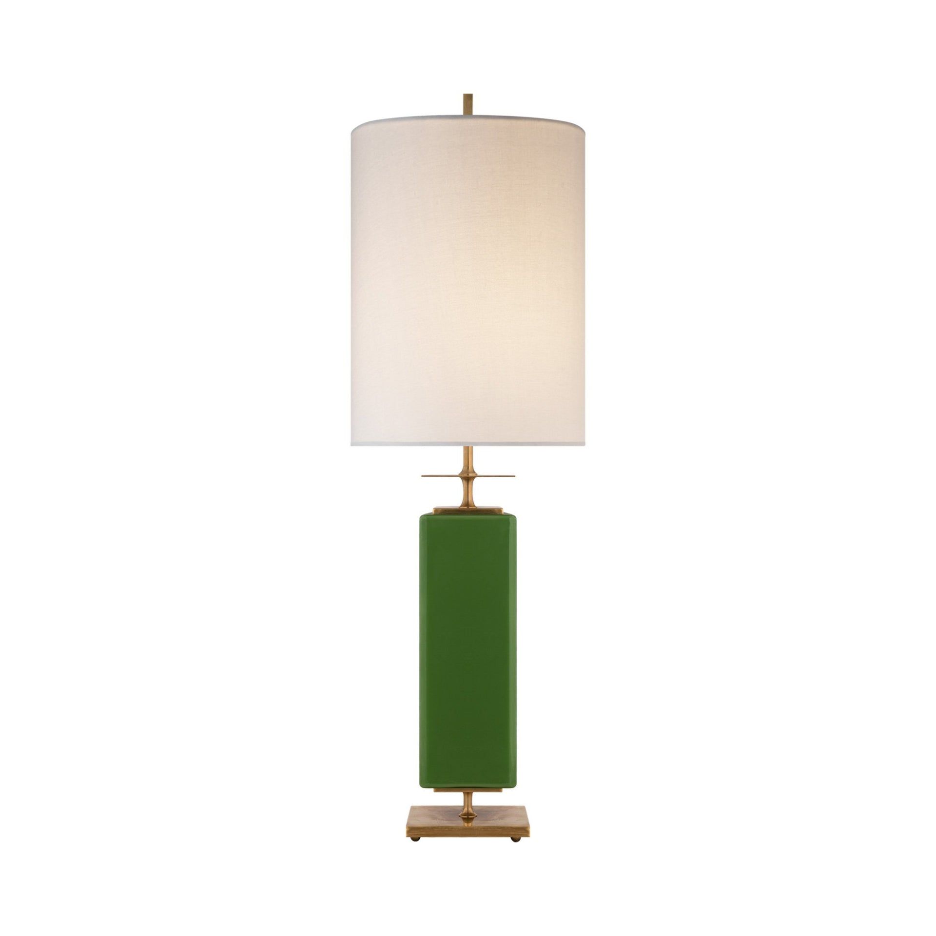 Beekman Oversize Green Table Lamp with Brass Elements and Linen Shade
