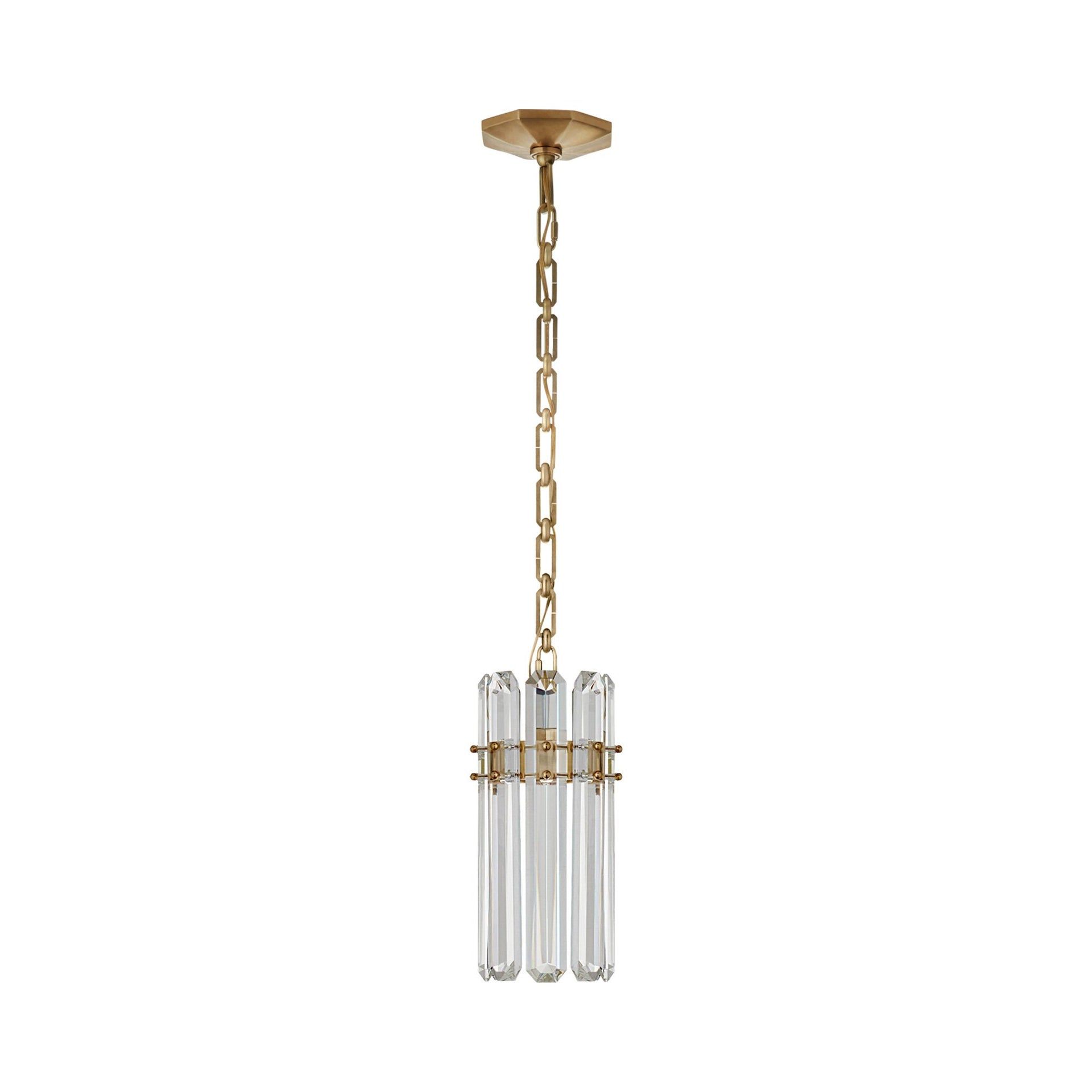 14.25" Crystal Antique Brass Indoor/Outdoor Pendant Light