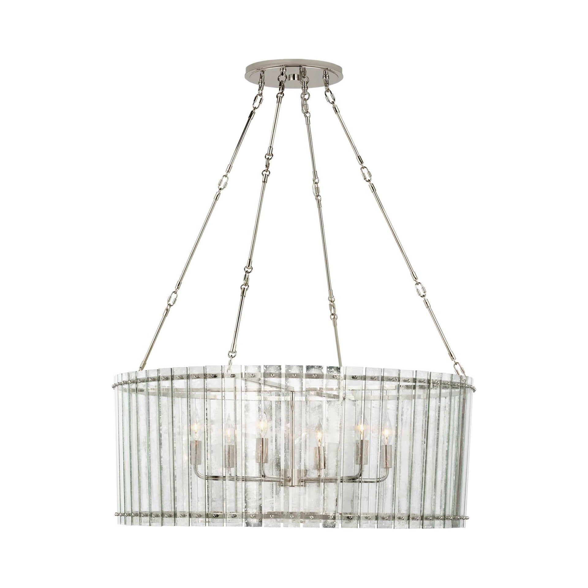 Cadence Polished Nickel 6-Light Crystal Chandelier with Antique Mirror Shade