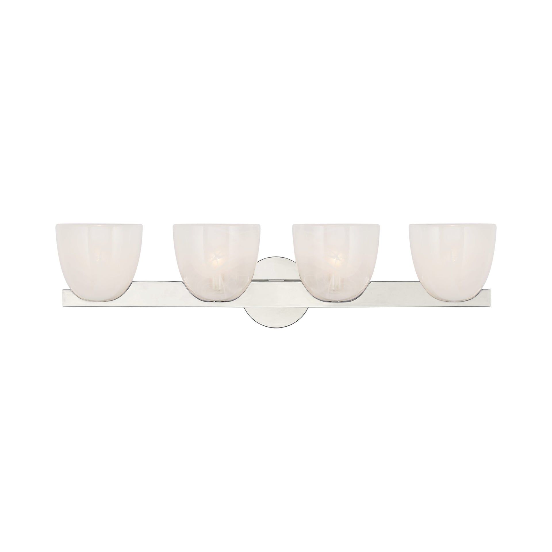 Polished Nickel and White Strie Glass 4-Light Vanity Fixture