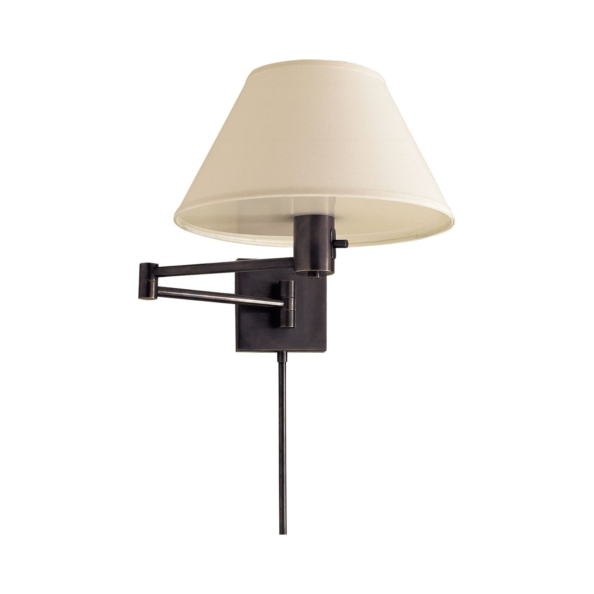 Bronze and Black Swing Arm Wall Lamp with Linen Shade