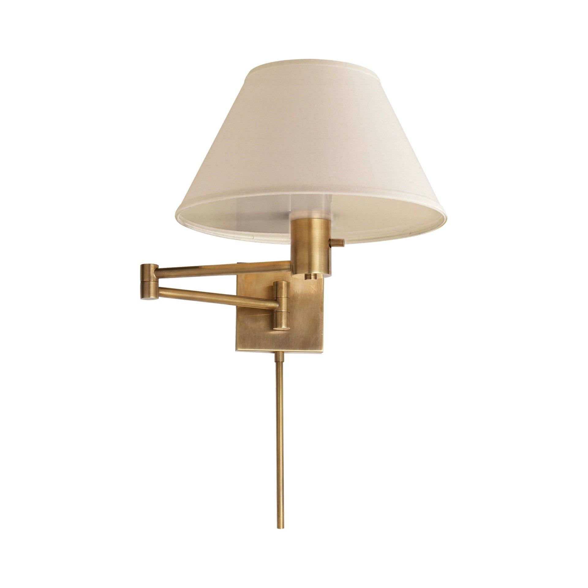 Classic 11" Antique Brass Swing Arm Wall Light with Linen Shade