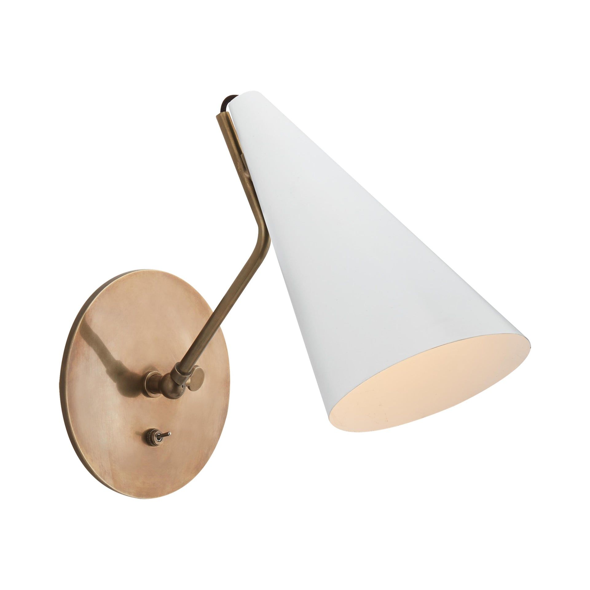 Clemente Adjustable Antique Brass Wall Sconce with Plaster White Shade