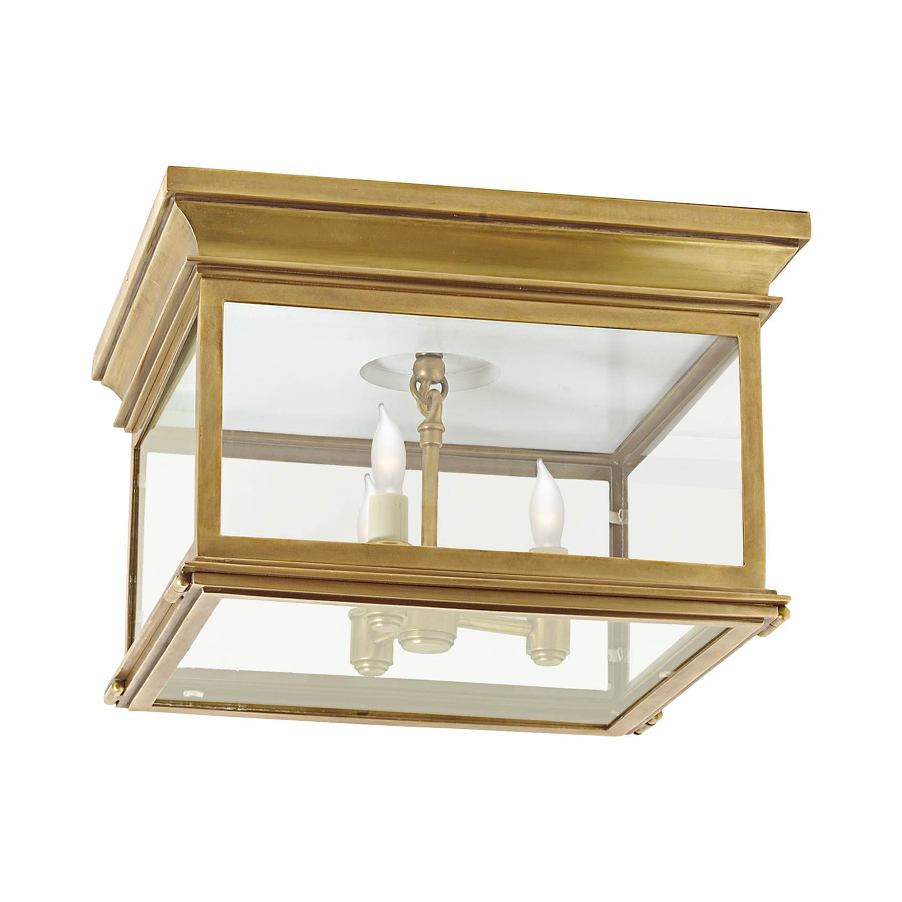 Antique Brass and Clear Glass 13" Flush Mount Light