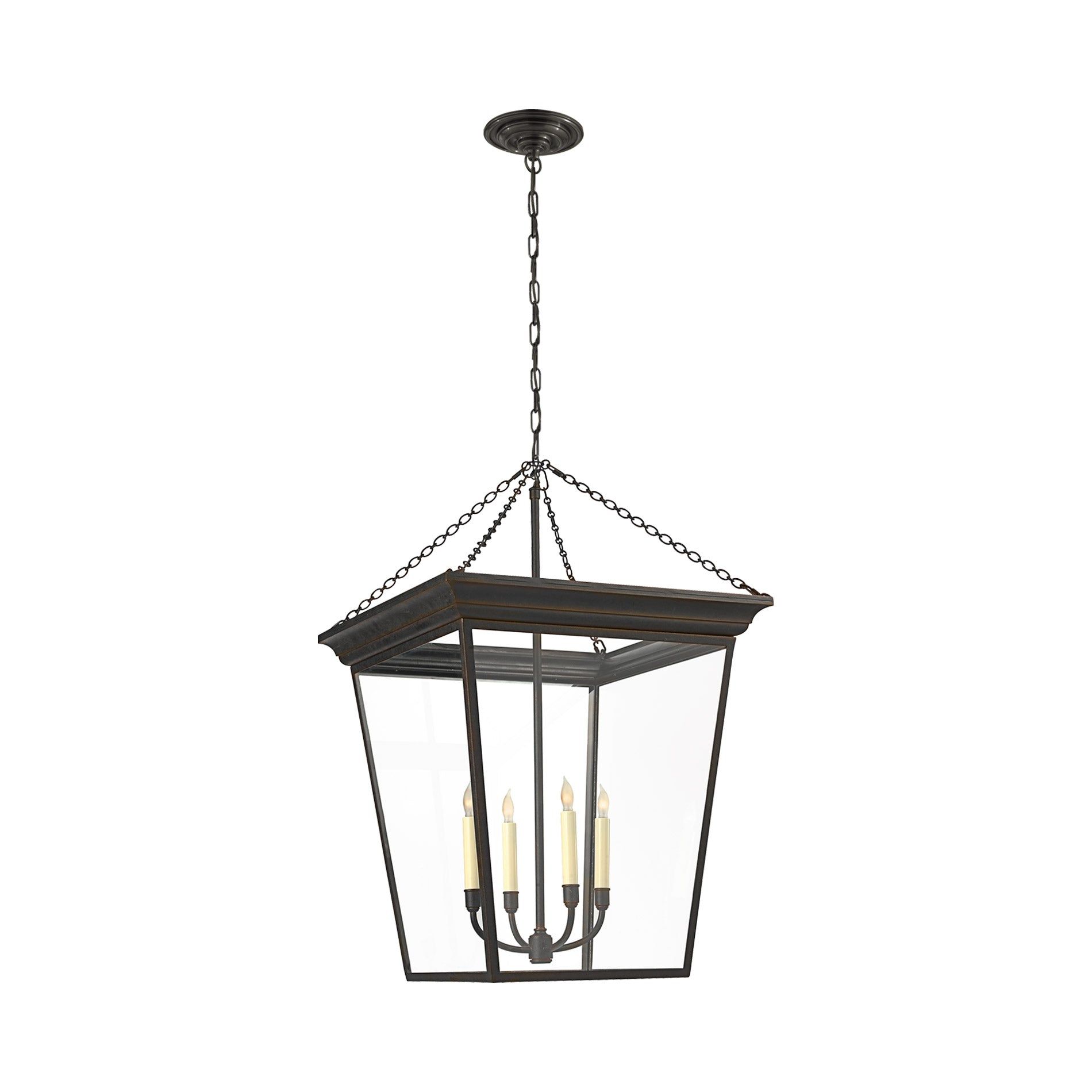 Cornice Bronze 4-Light Lantern Chandelier with Glass Panels