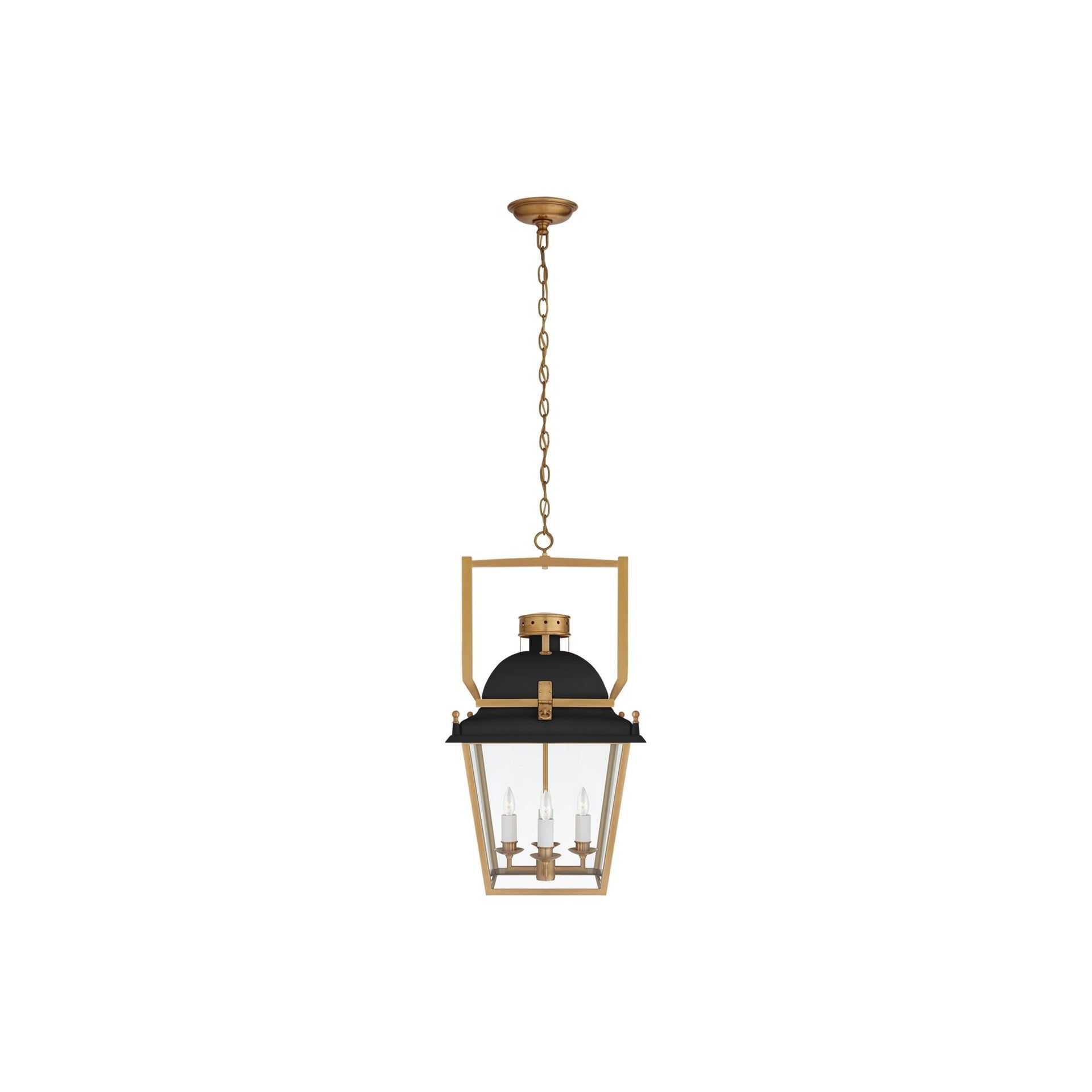 Coventry Matte Black and Brass 4-Light Glass Lantern