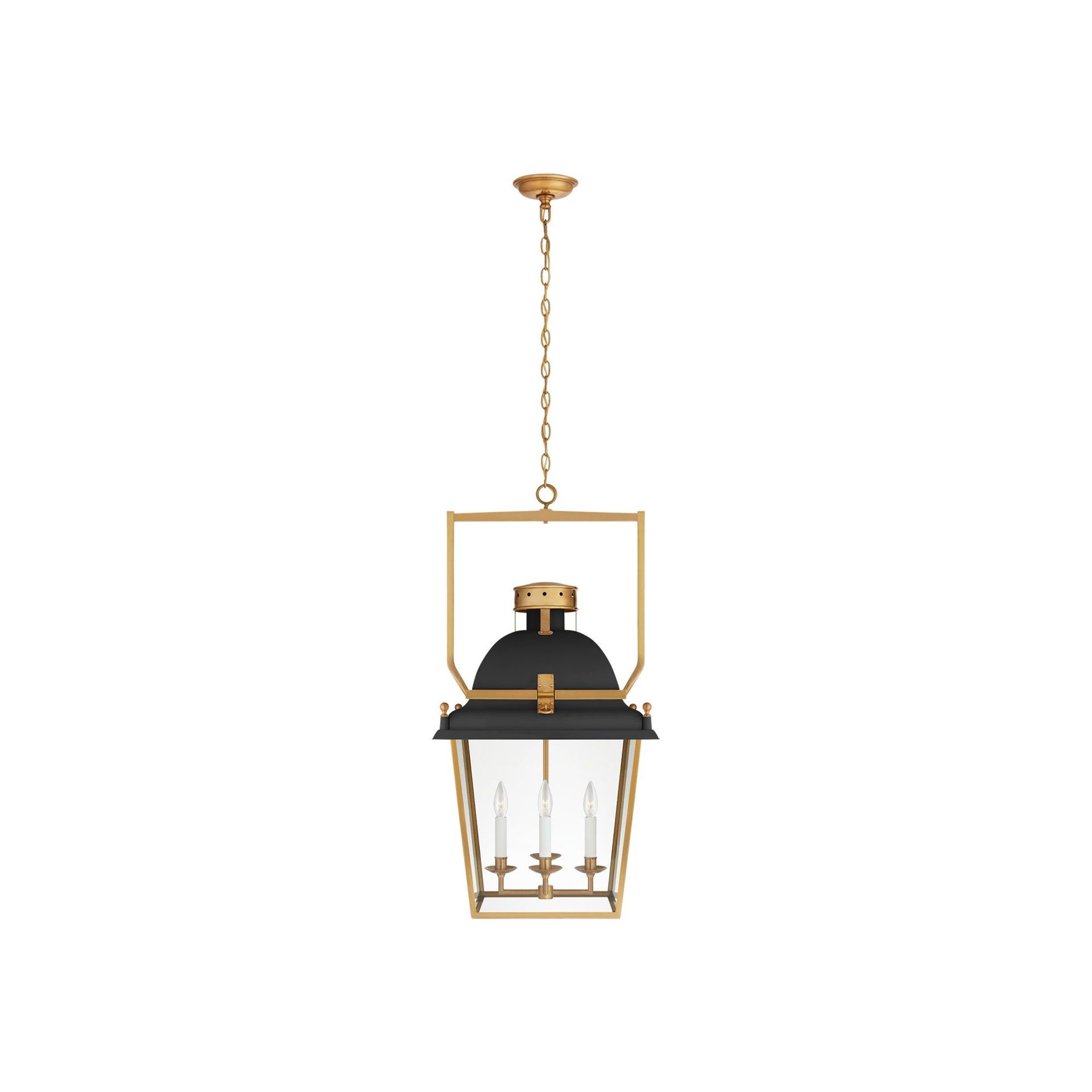 Coventry 36.5" Matte Black and Antique-Burnished Brass Overscaled Lantern