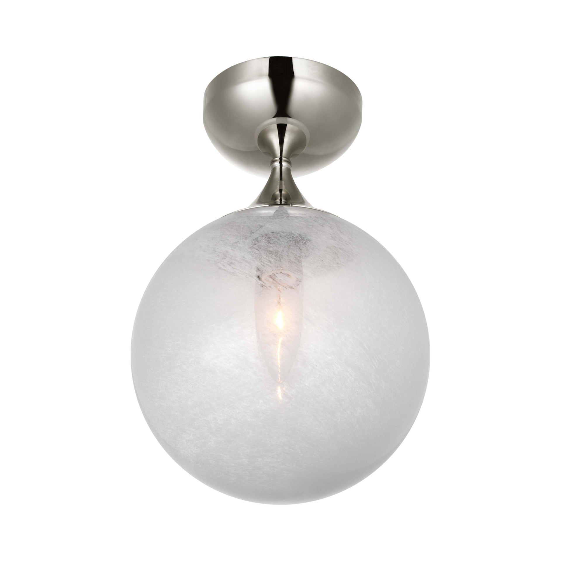 12" Polished Nickel and White Glass Globe Flush Mount