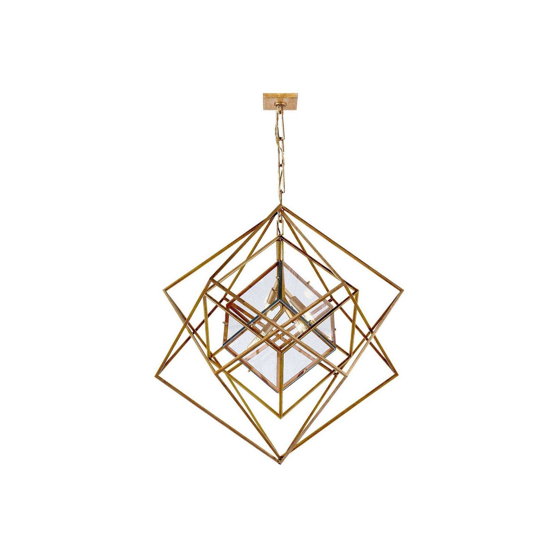 Gilded Nickel Cubist Cage 4-Light Chandelier
