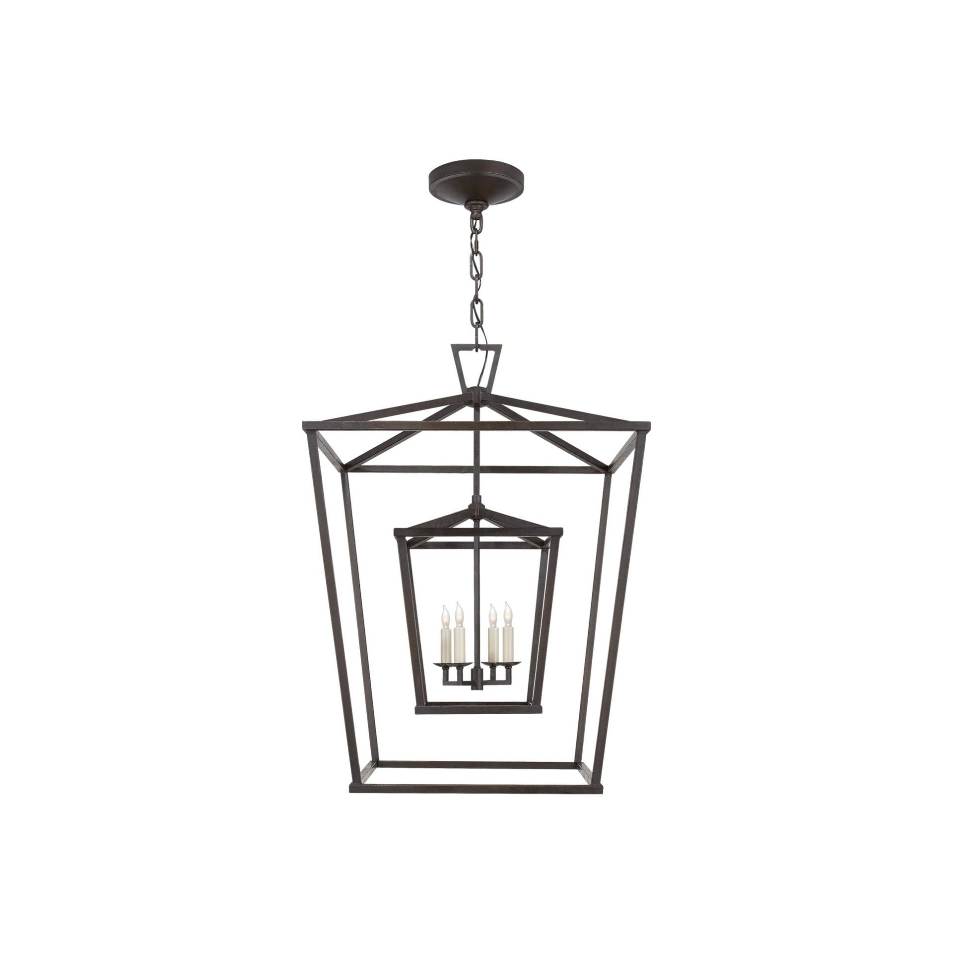 Aged Iron Double Cage 34" Chandelier with Nickel Accents