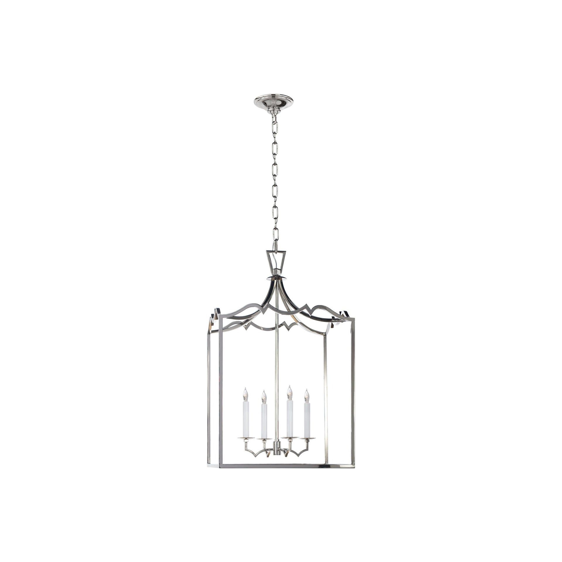 Elegant Baroque-Inspired Polished Nickel & Crystal 4-Light Lantern