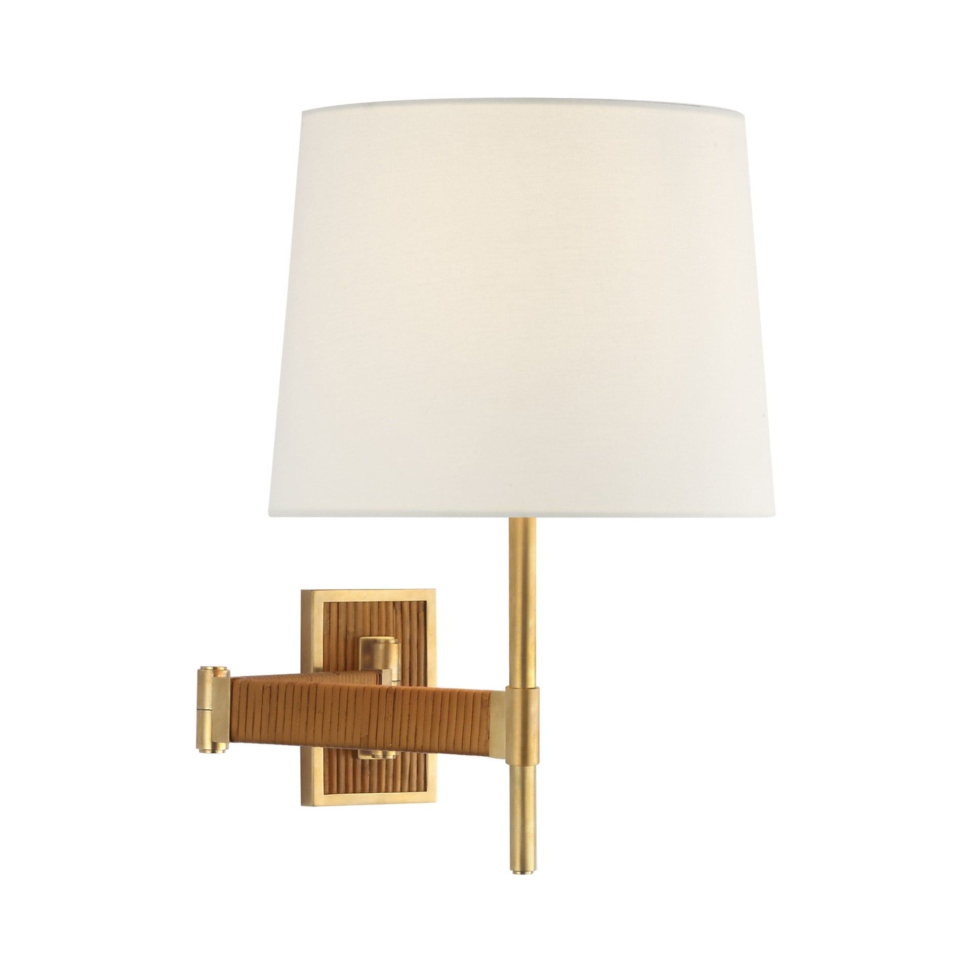 Elle Hand-Rubbed Antique Brass and Dark Rattan 17'' Swing Arm Sconce