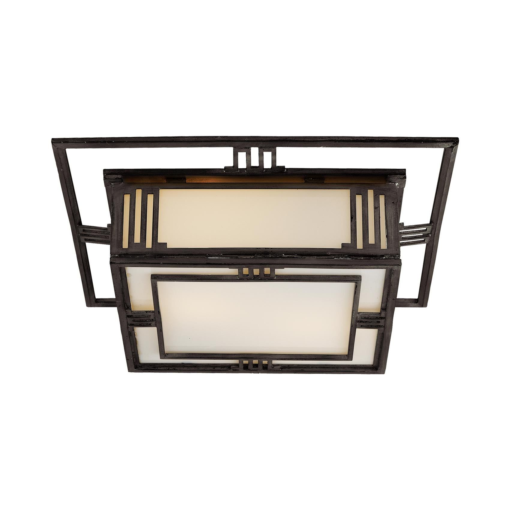 Enrique 16" Aged Iron and Glass Flush Mount Light