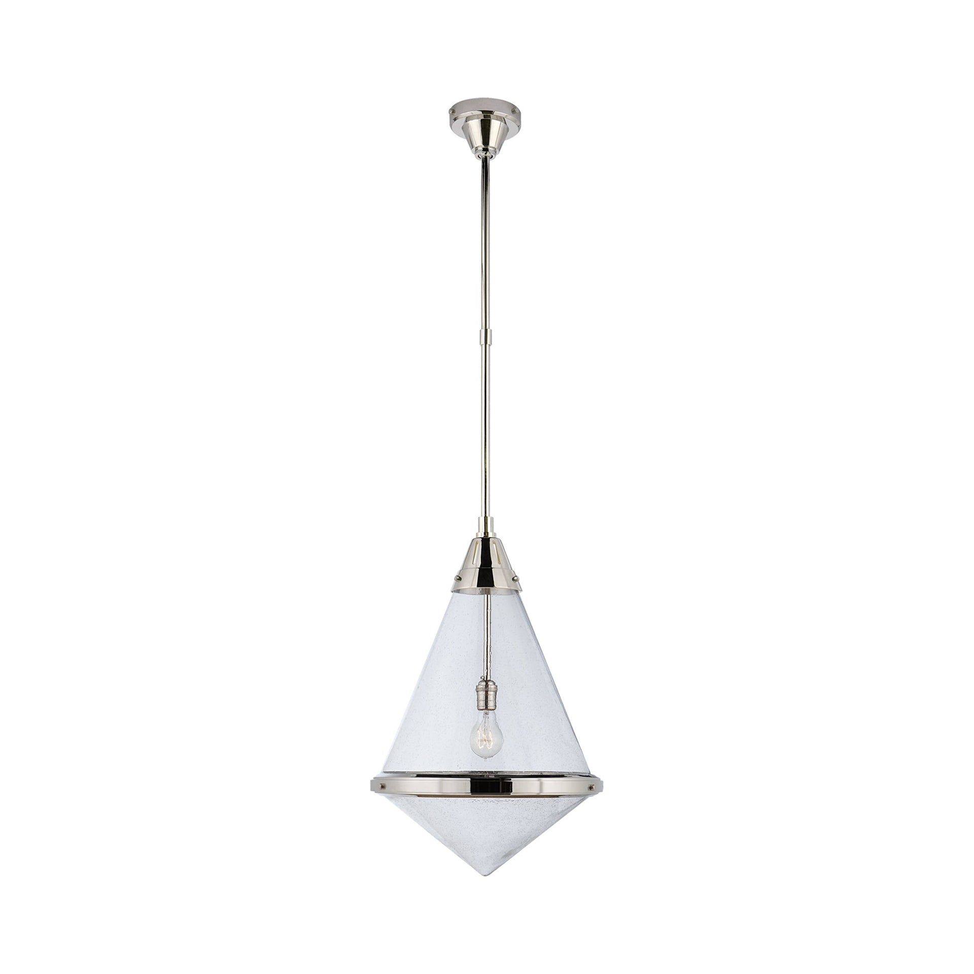 Polished Nickel and Seeded Glass Pendant Light