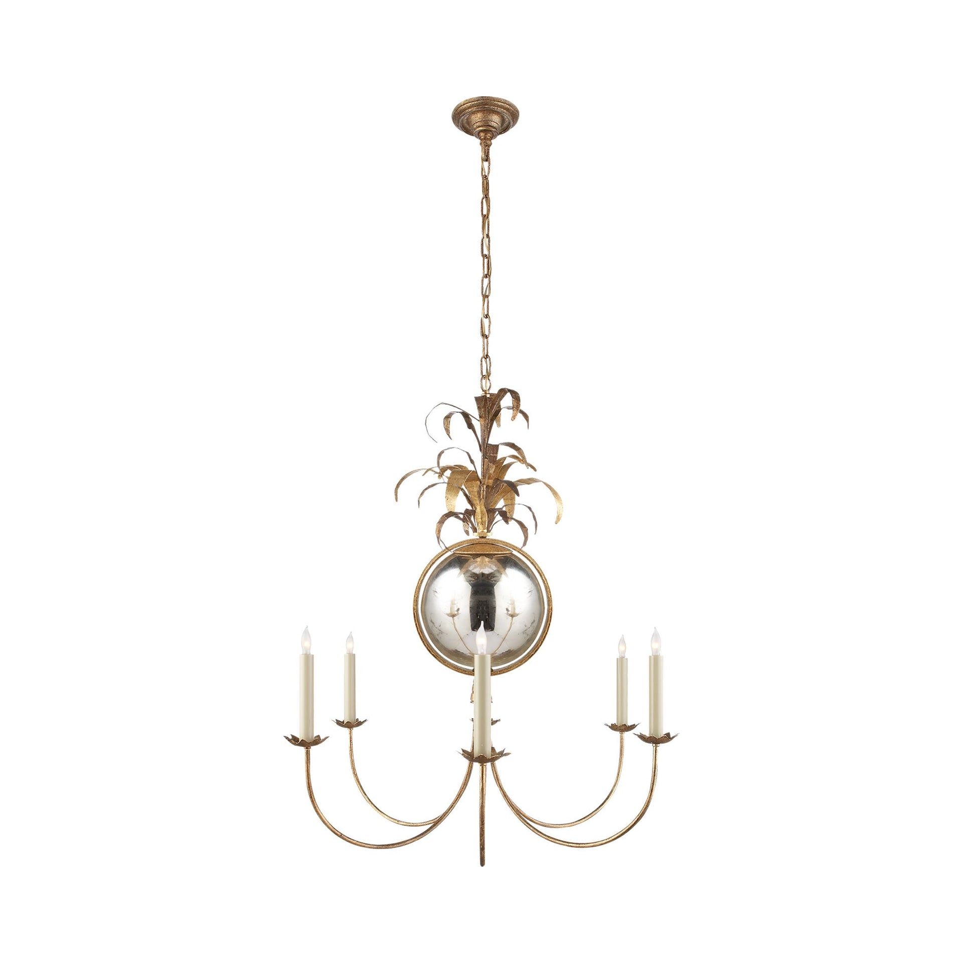 Gilded Iron 6-Light Chandelier with Leaf Accents