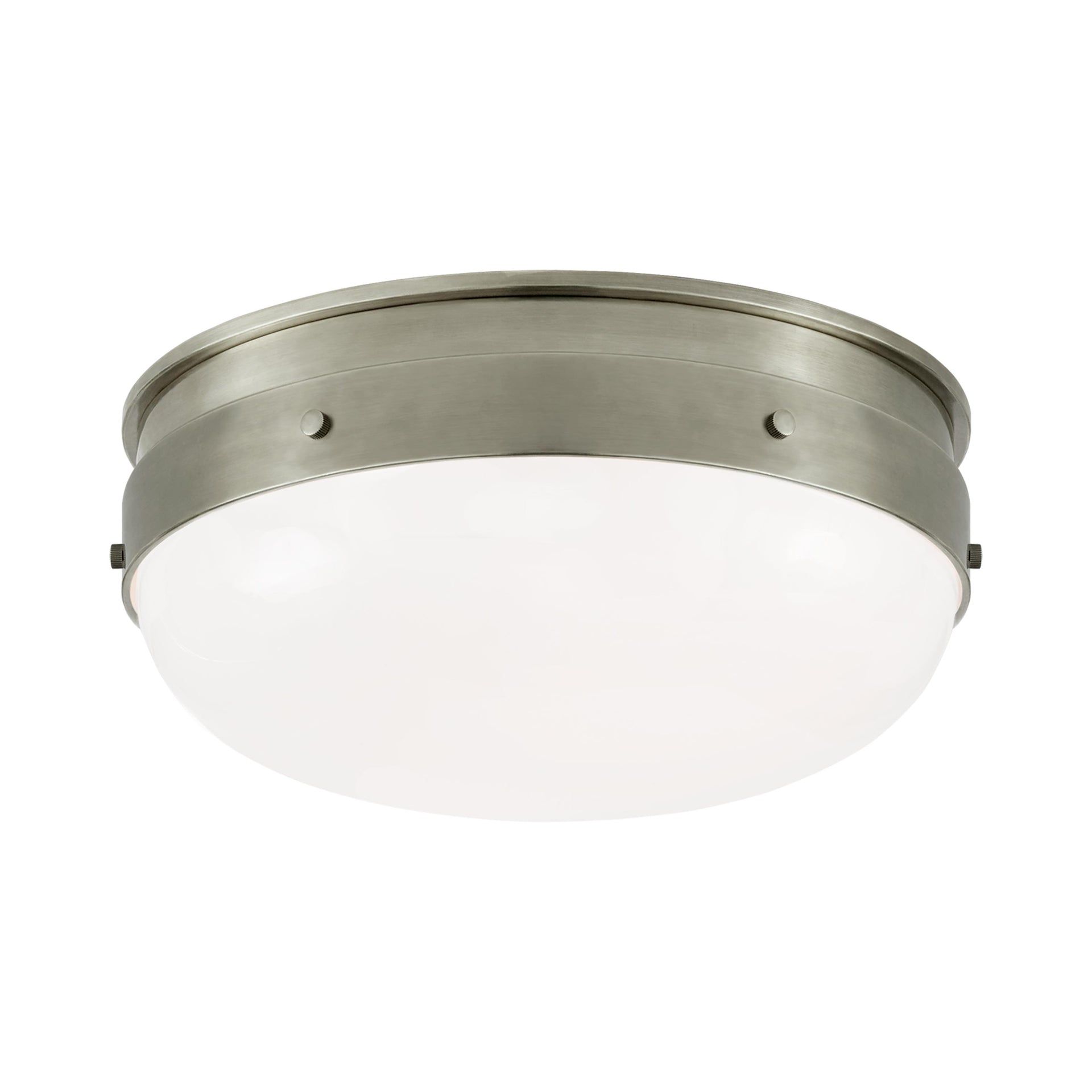 Antique Nickel Globe Flush Mount with White Glass Shade