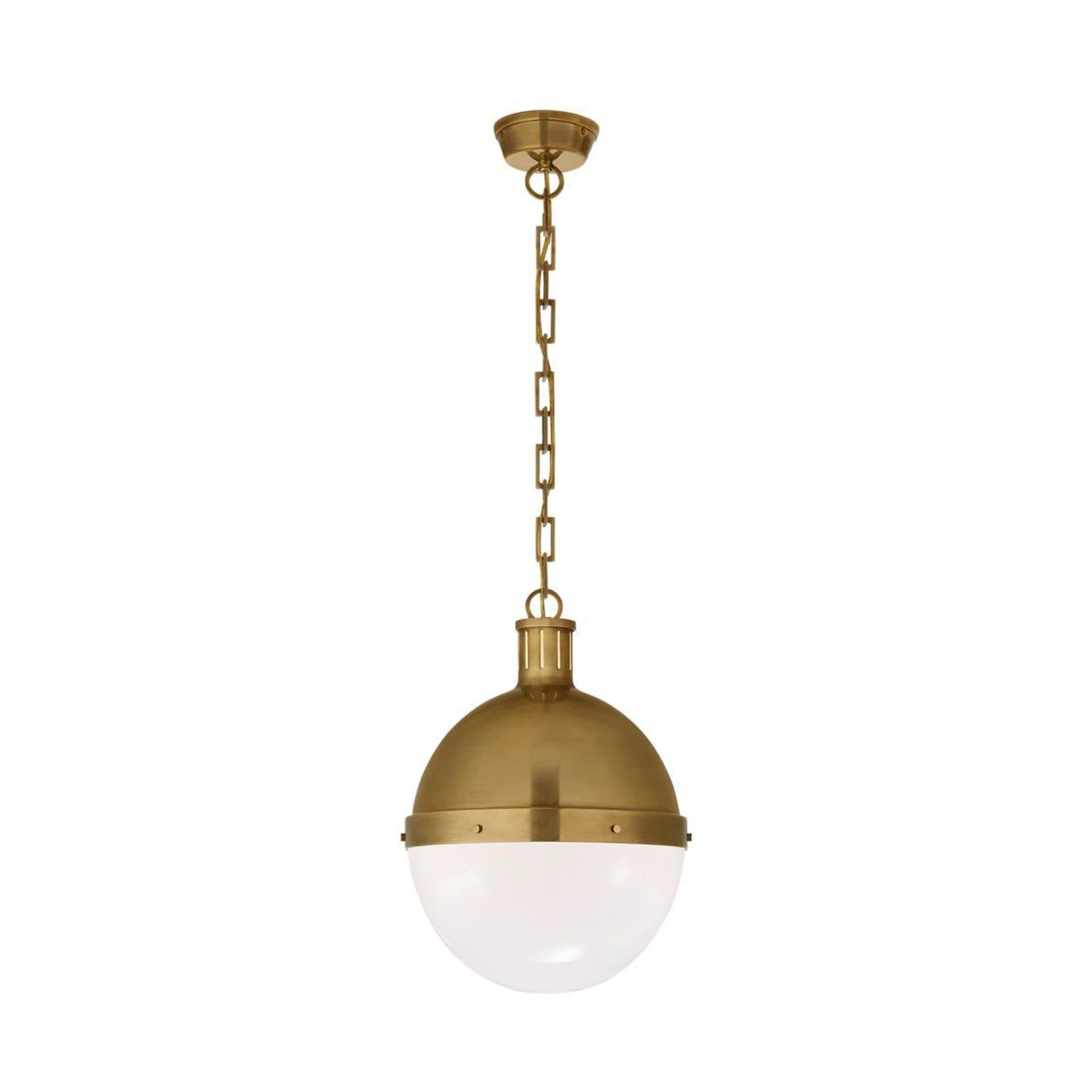 Riveted Half-Globe 18" Hand-Rubbed Antique Brass & Glass Pendant Light
