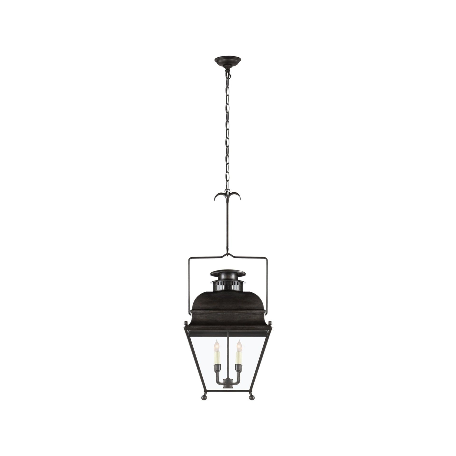 Aged Iron Glass 4-Light Indoor/Outdoor Pendant