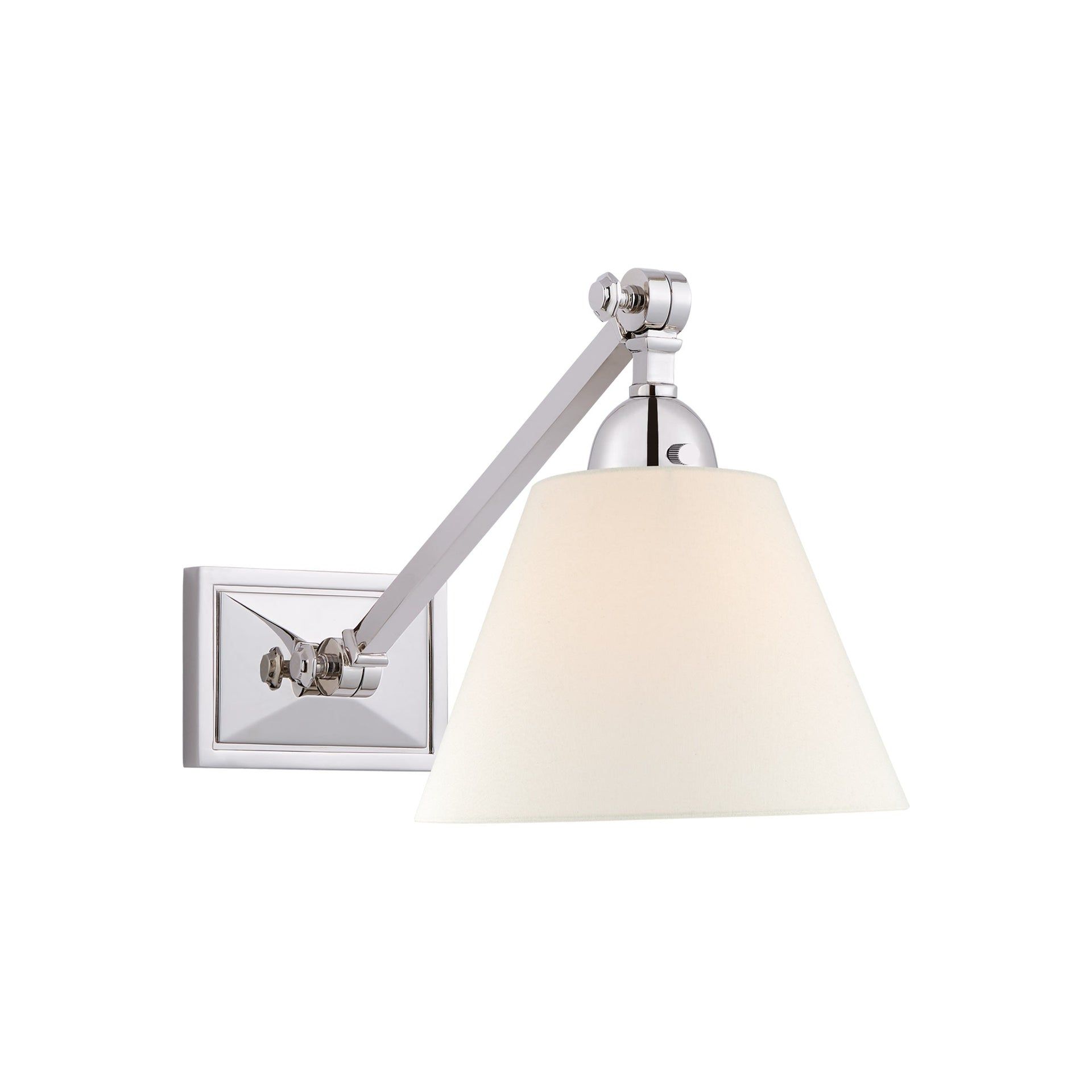 Polished Nickel Swing Arm Wall Light with White Shade