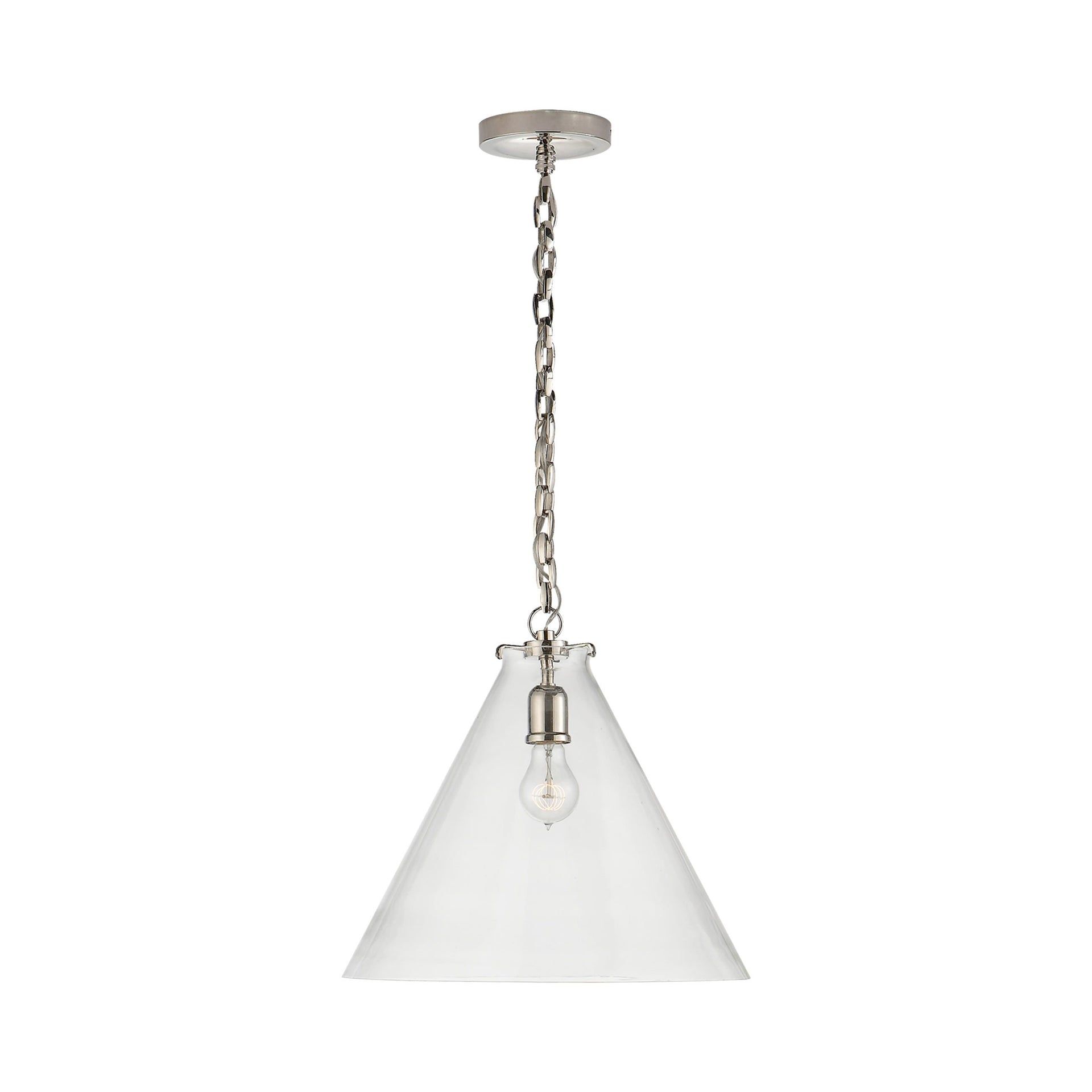 Katie 15.75" Polished Nickel and Clear Glass Conical Pendant