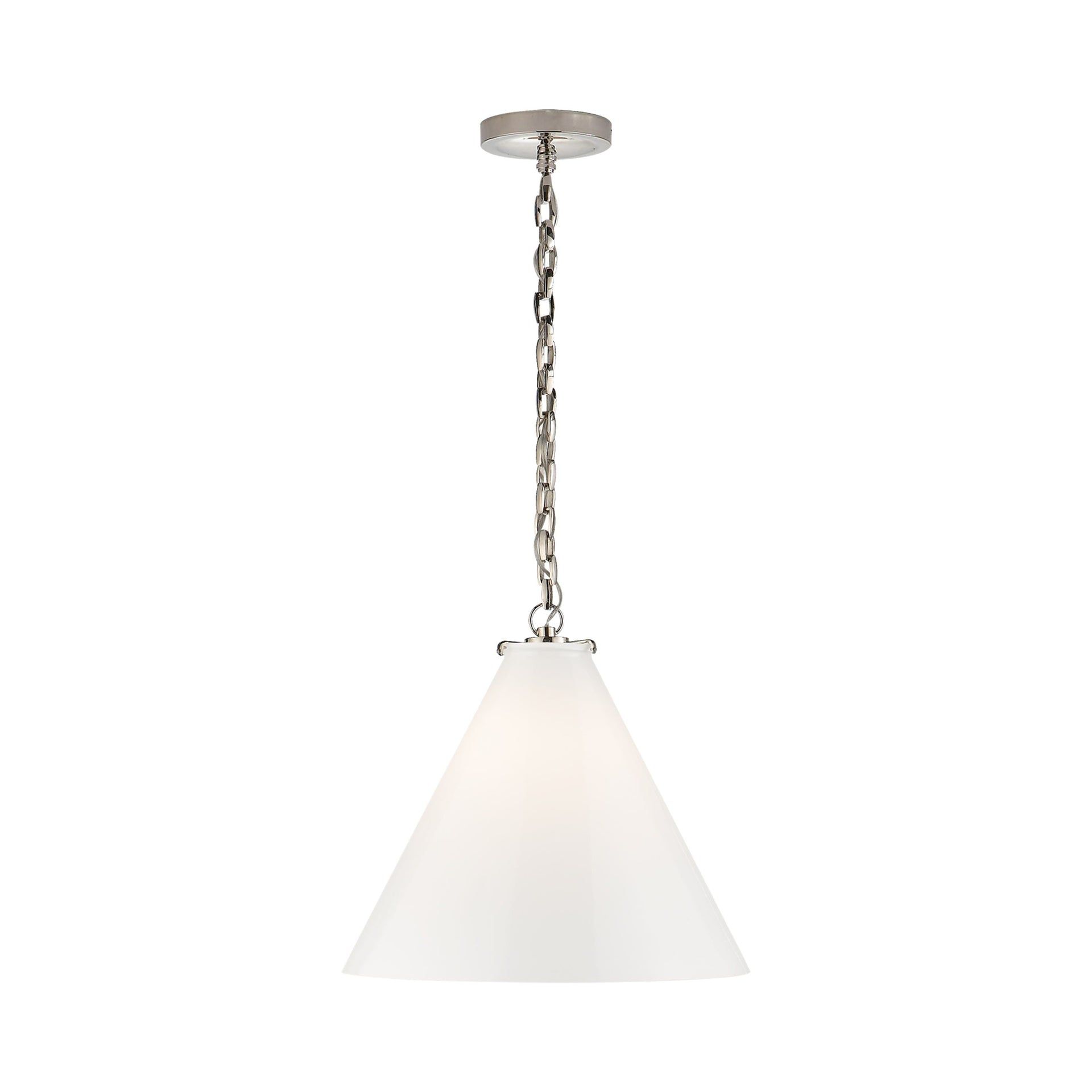 Katie Polished Nickel Conical Pendant with White Glass Shade