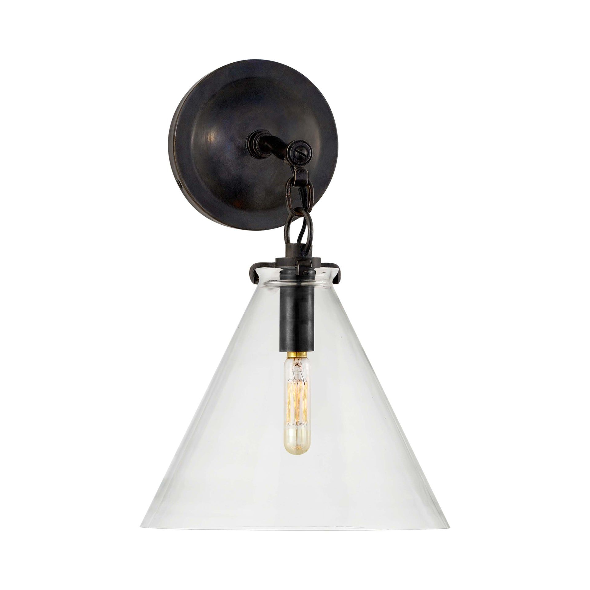 Katie Conical Bronze Wall Sconce with Clear Shade - Dimmable, Direct Wired
