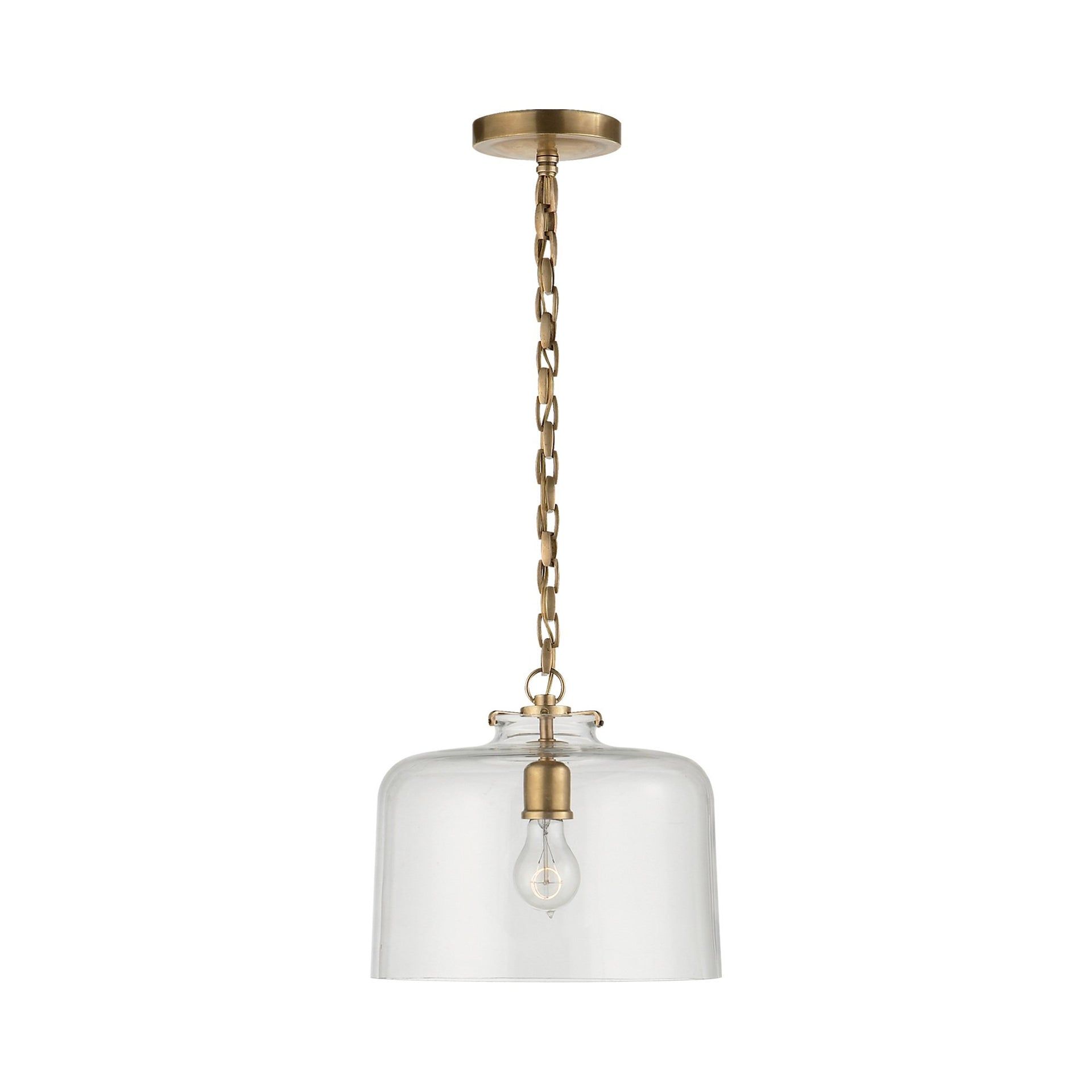 Clear Glass and Brass Vintage Drum Pendant Light