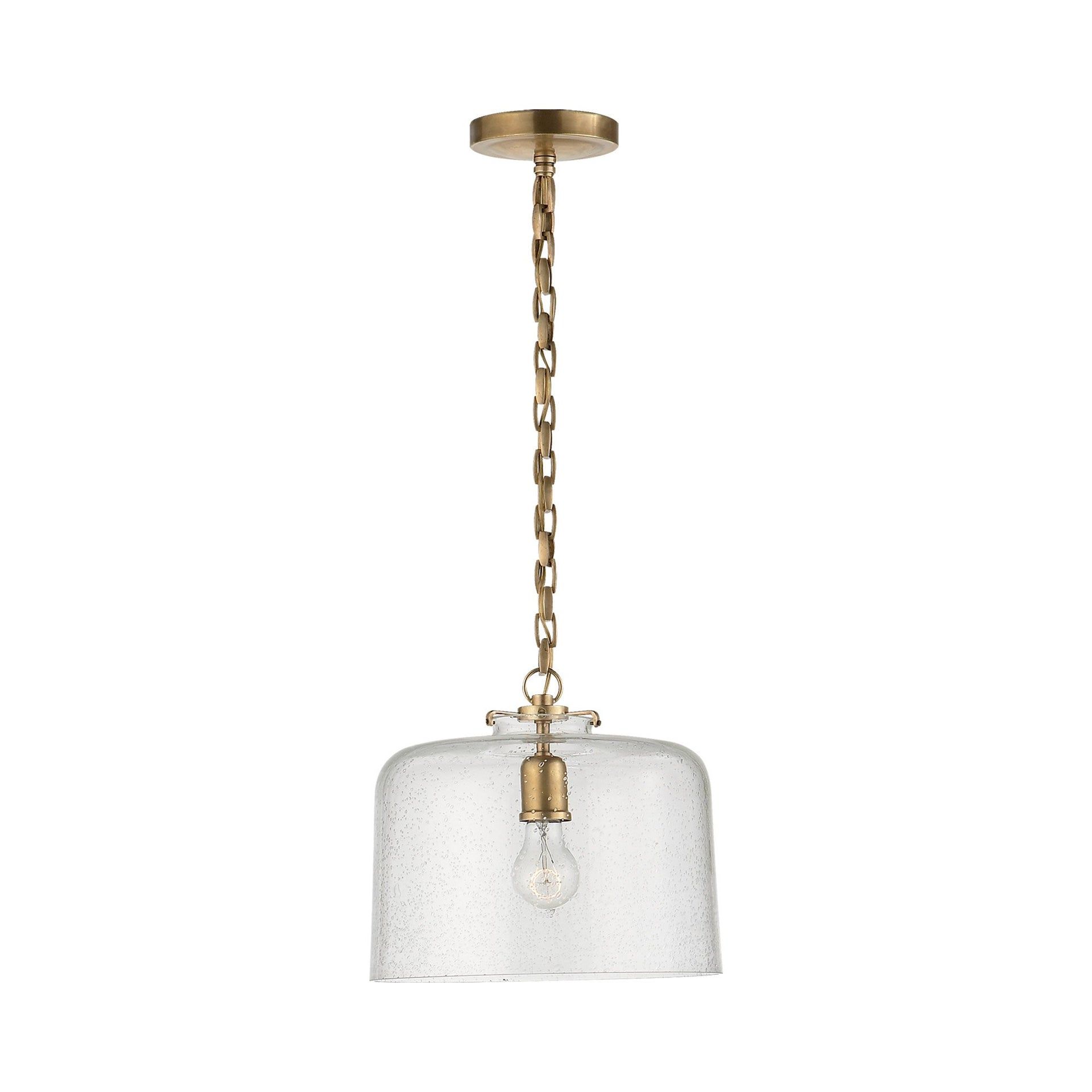 Hand-Rubbed Antique Brass and Seeded Glass Pendant Light