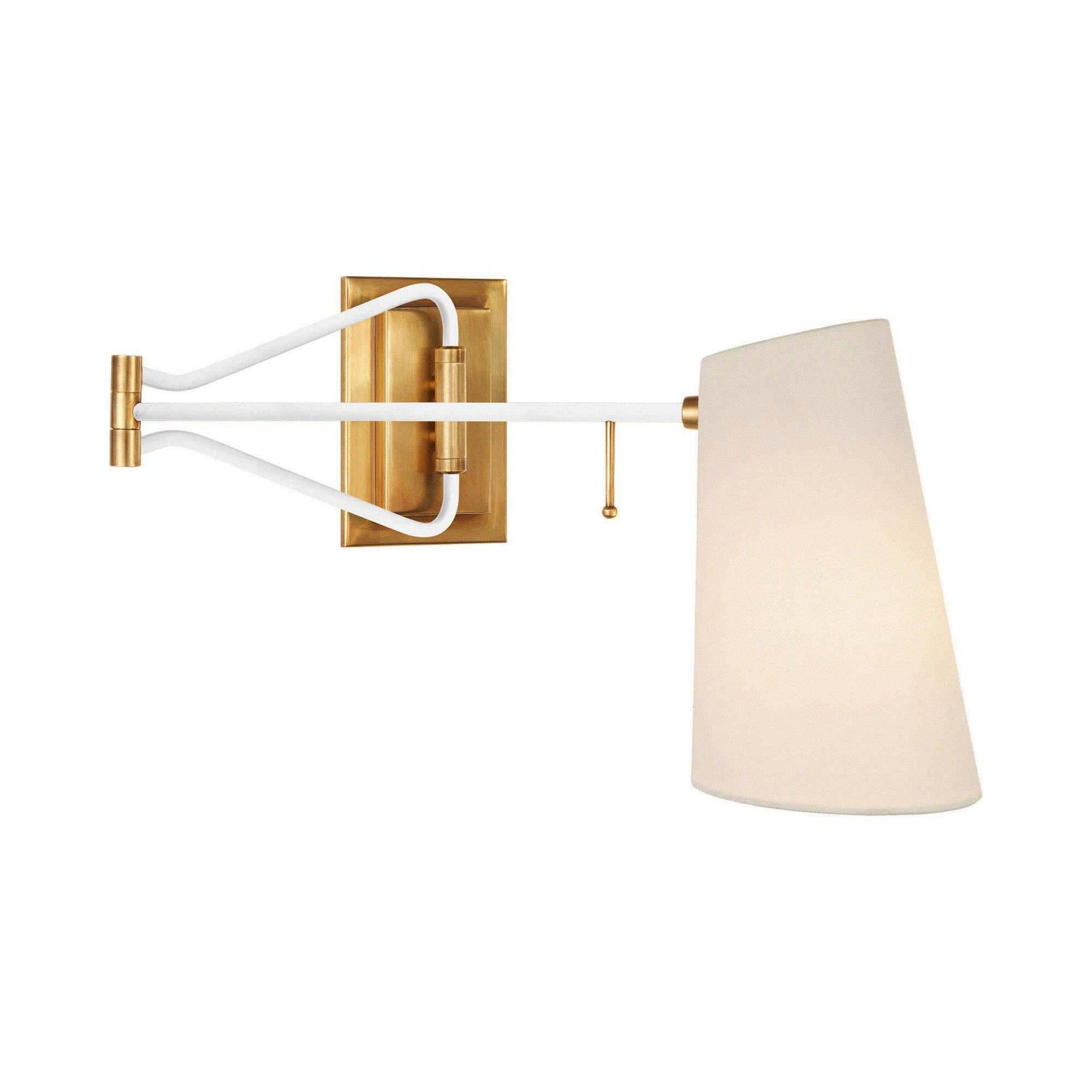 Keil 10'' White and Antique Brass Adjustable Swing Arm Wall Sconce