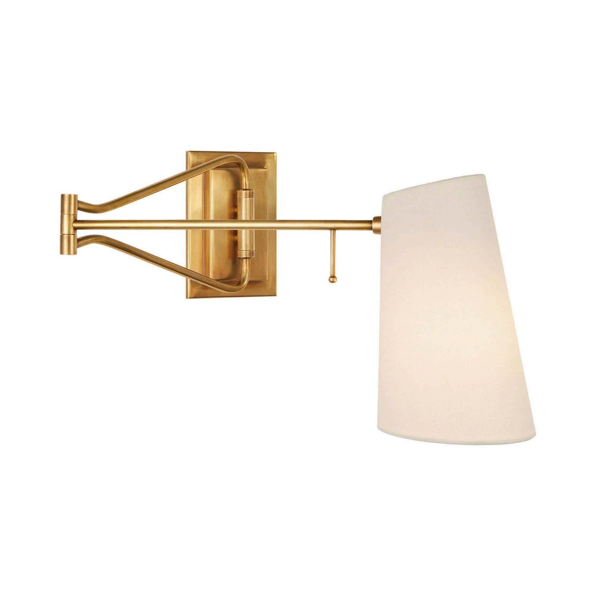 Keil Antique Brass Swing Arm Wall Sconce with Linen Shade