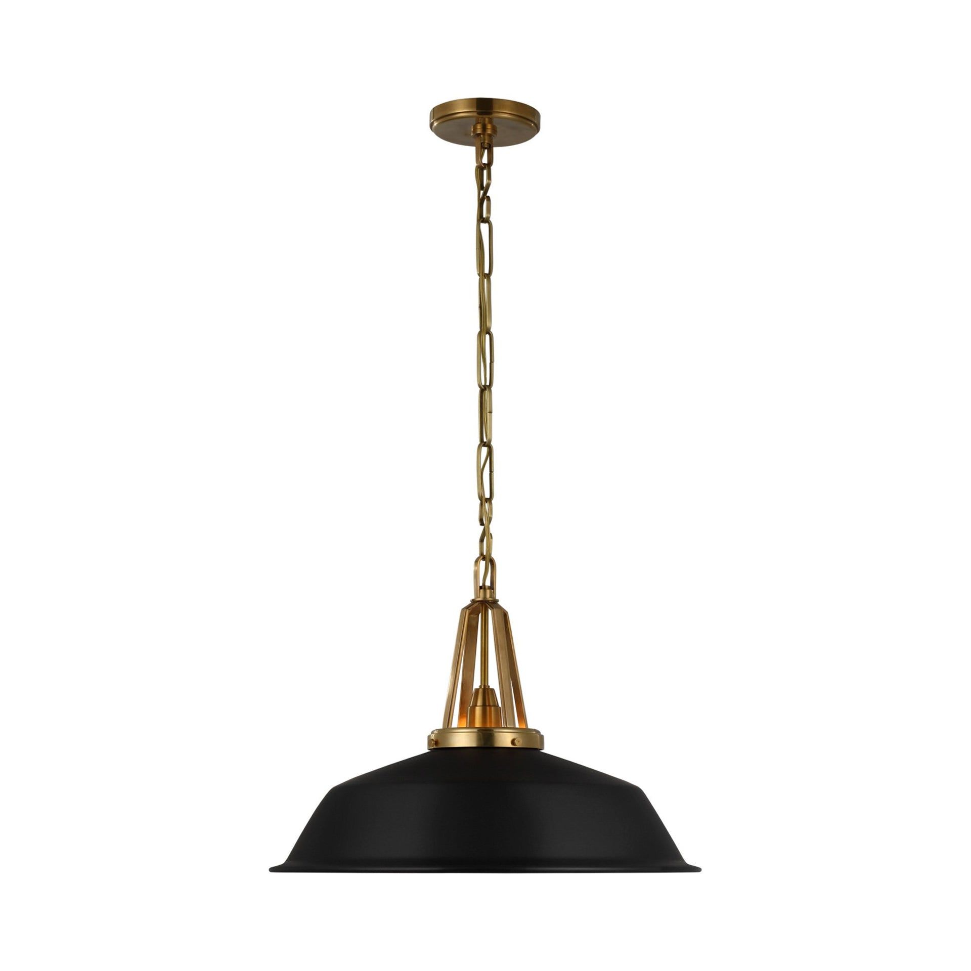 Antique-Burnished Brass and Matte Black Glass LED Pendant Light
