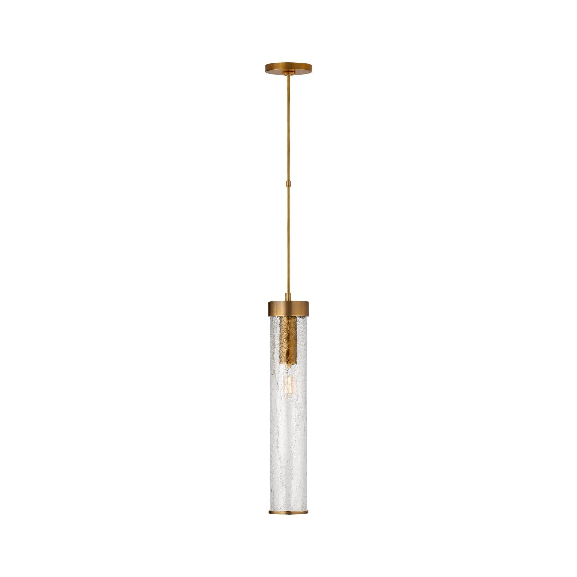 Liaison 18'' Antique-Burnished Brass Mini Pendant with Crackled Glass Shade