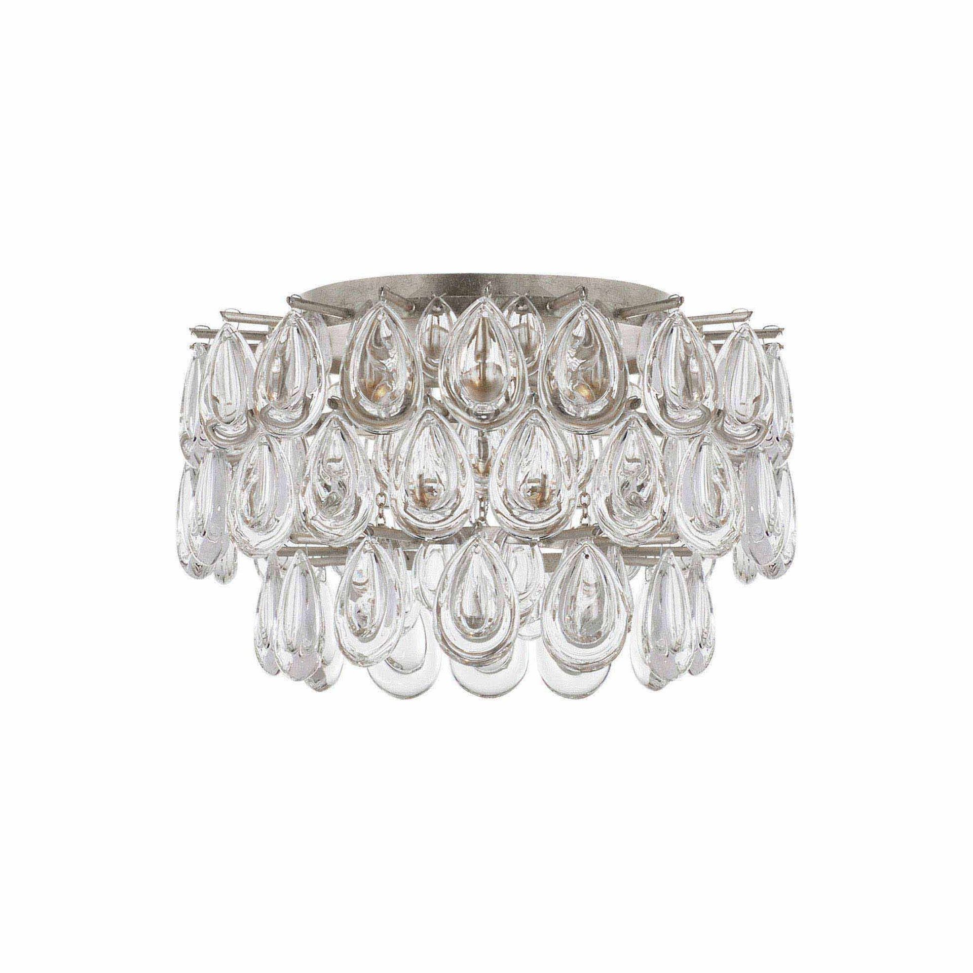 Elegant Teardrop Crystal Flush Mount in Burnished Silver Leaf