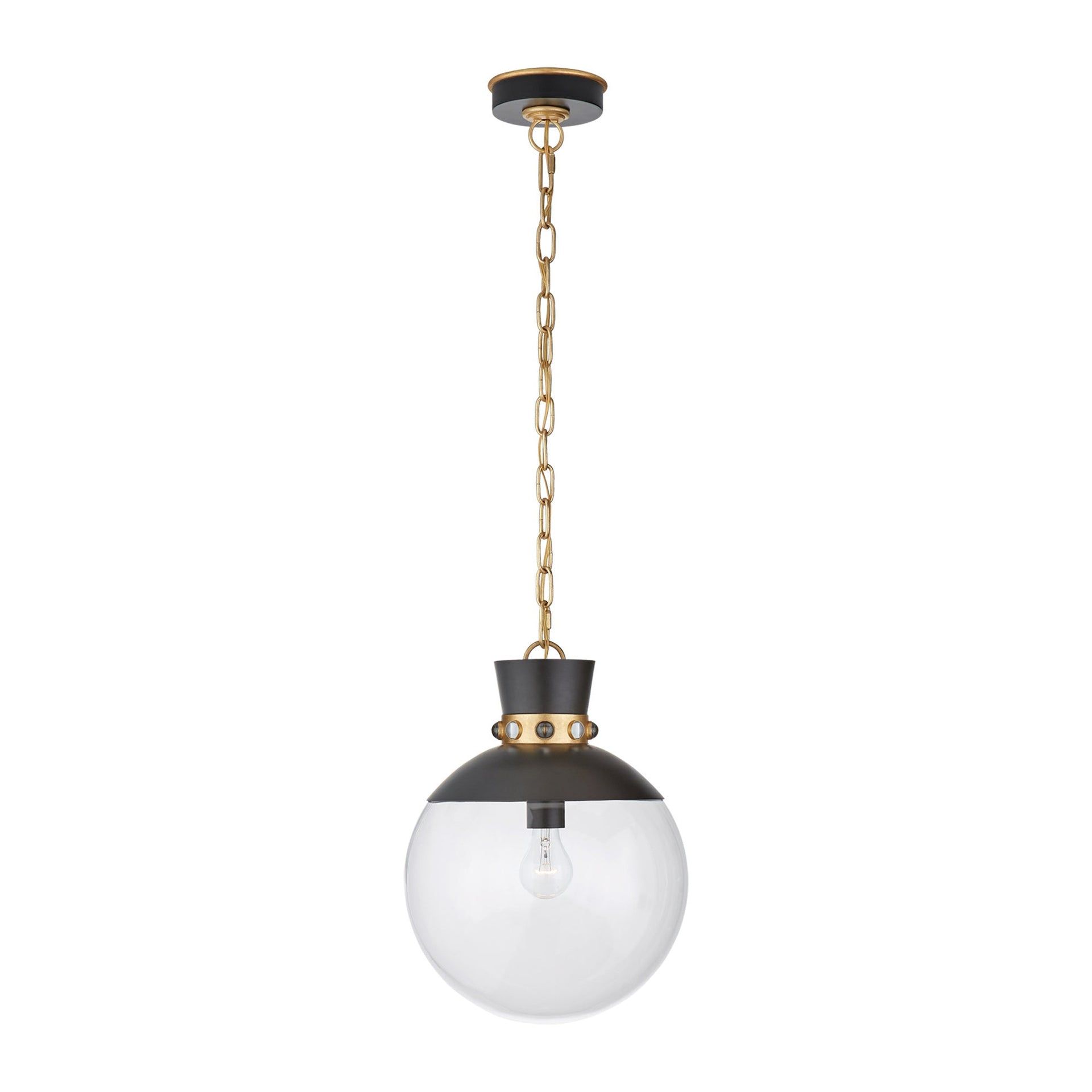 Lucia 17.5" Matte Black and Gold Globe Pendant Light with Clear Glass