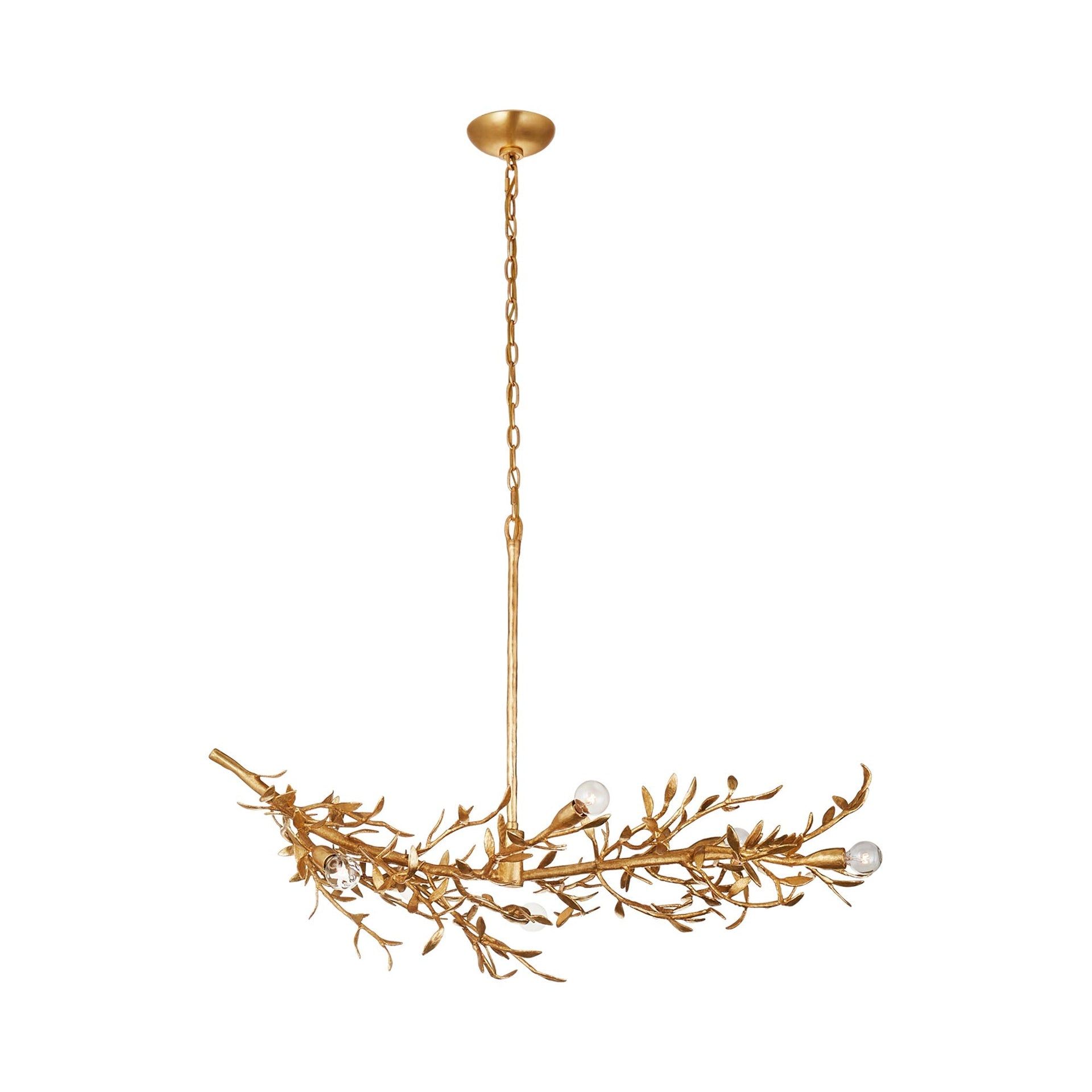 Antique Gold Leaf Crystal 6-Light Linear Chandelier