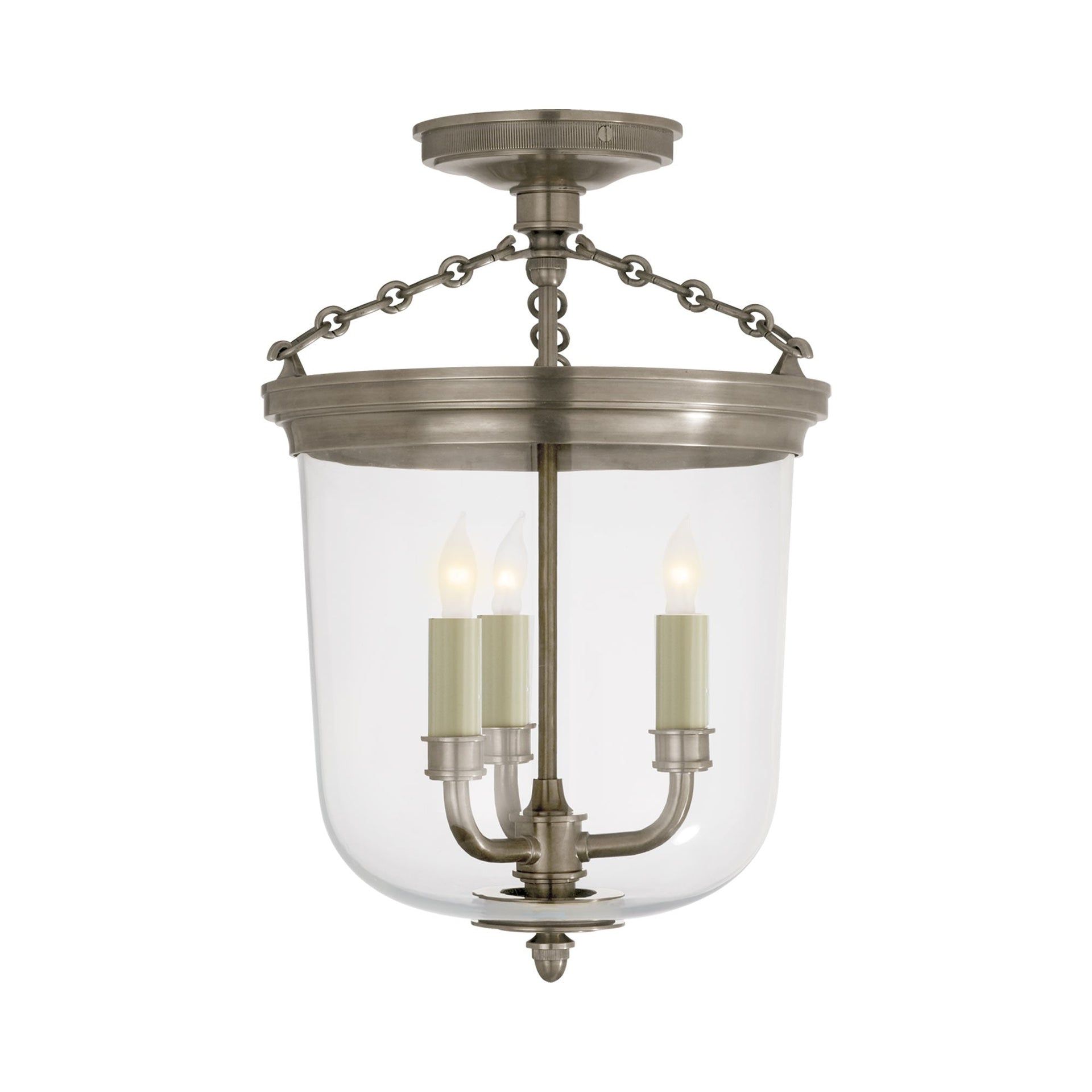 Antique Nickel Glass 3-Light Semi-Flush Mount