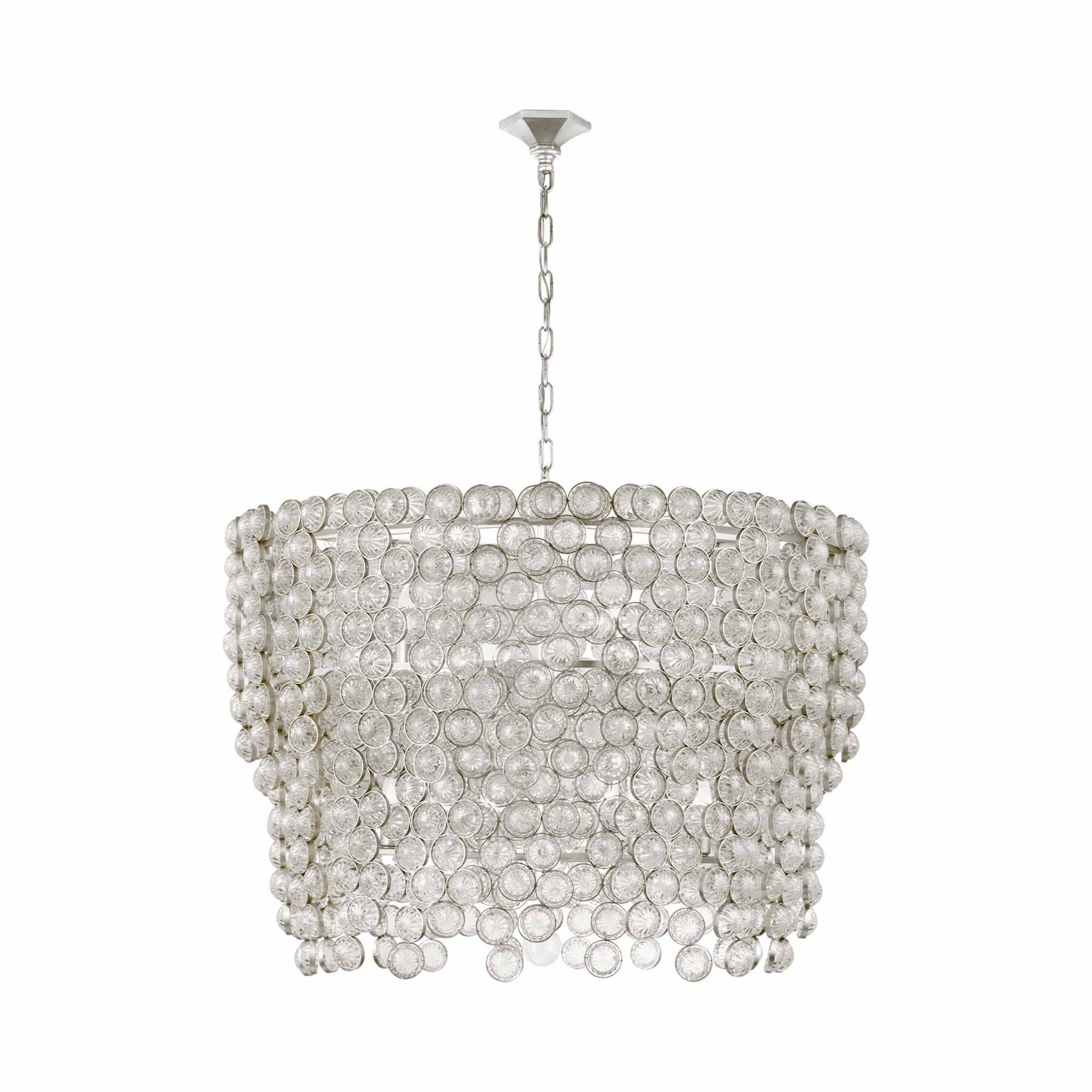 Milazzo Large Waterfall Chandelier in Burnished Silver with Crystal Accents