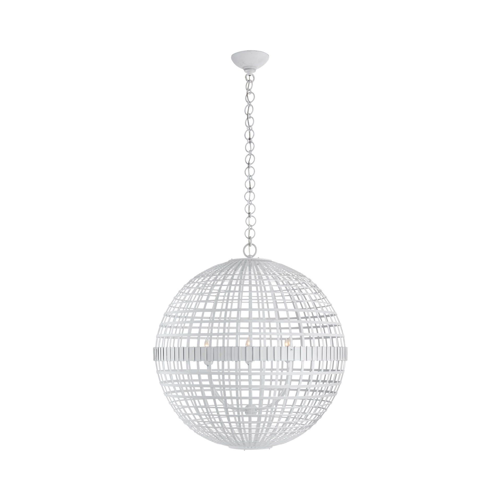 Large Plaster White Globe Lantern with Crystal Accents