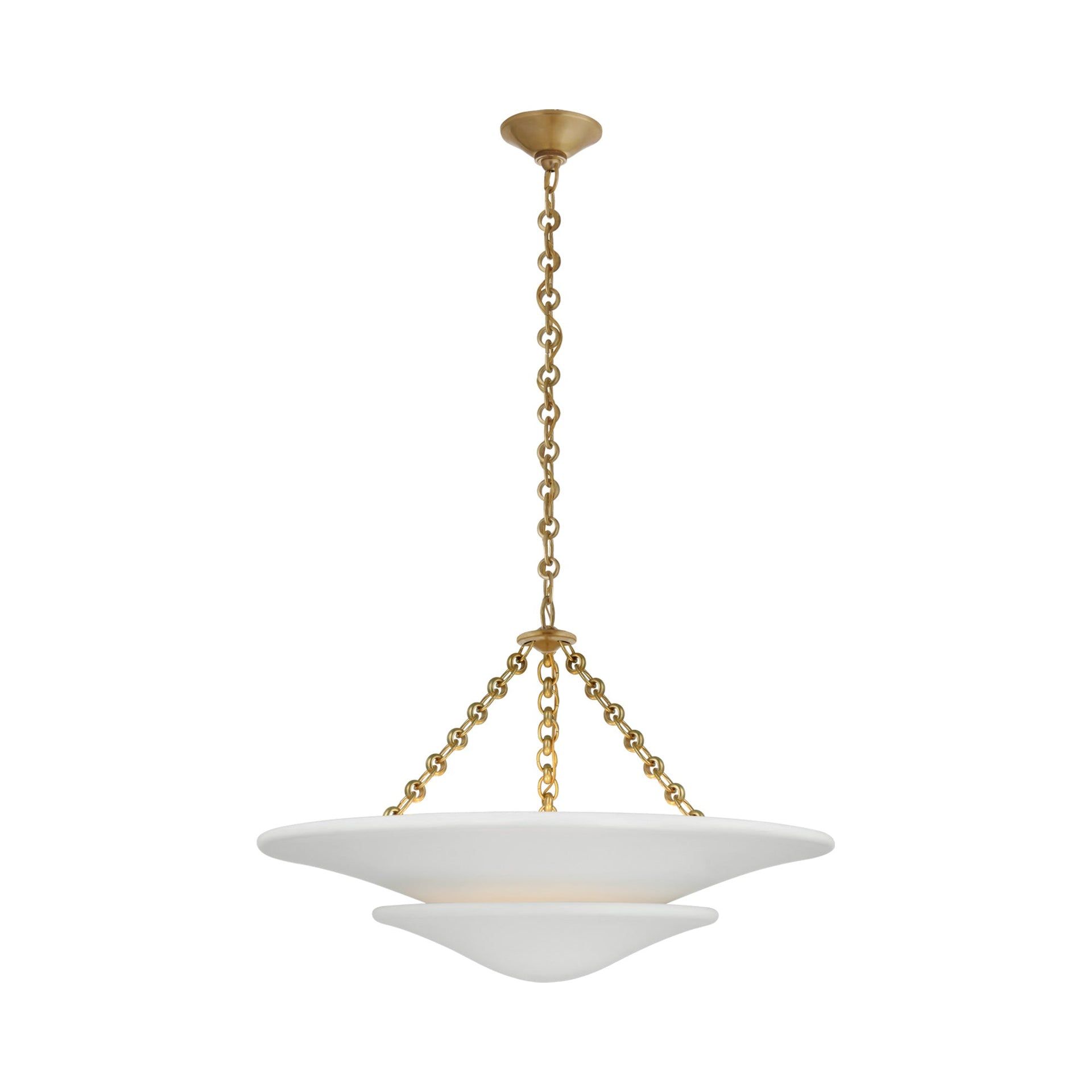 Antique Brass and White Tiered Chandelier