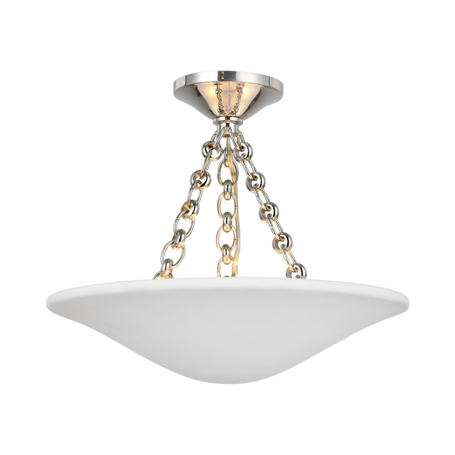 Elegant 16" Polished Nickel & Crystal Bowl Ceiling Light