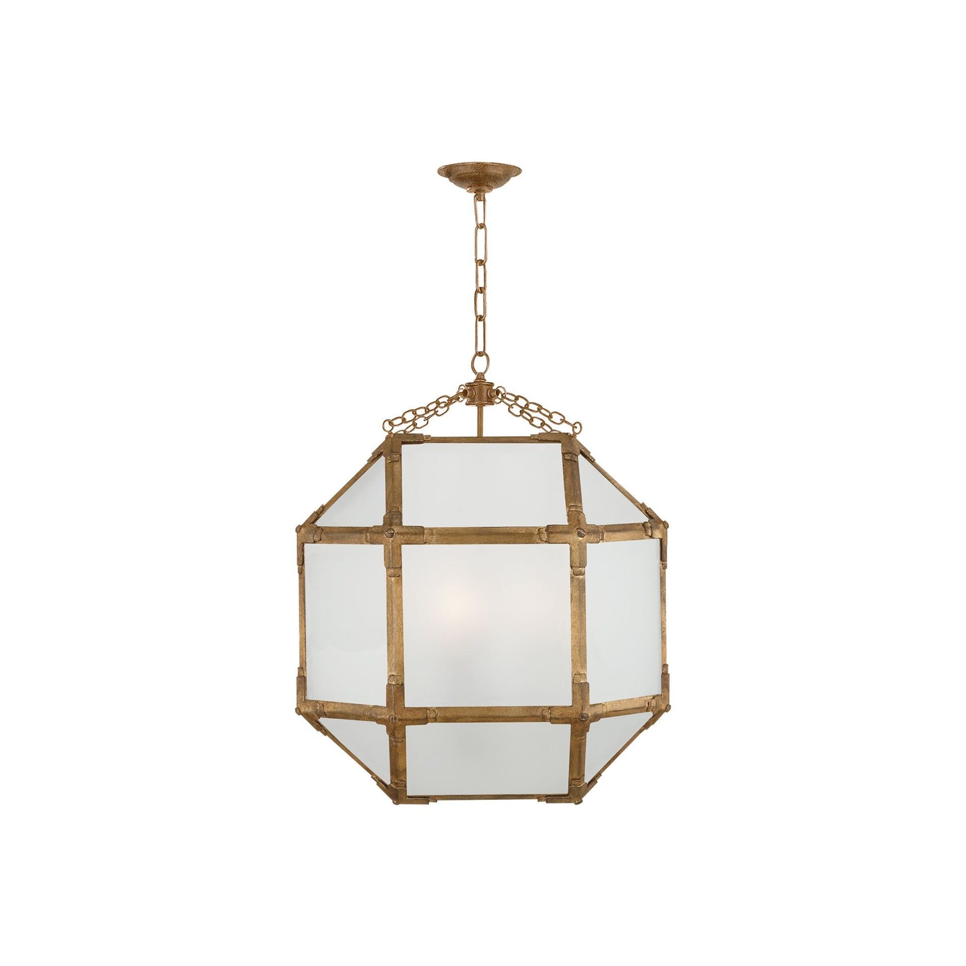 Morris 26'' Gilded Iron Medium Lantern with Frosted Glass