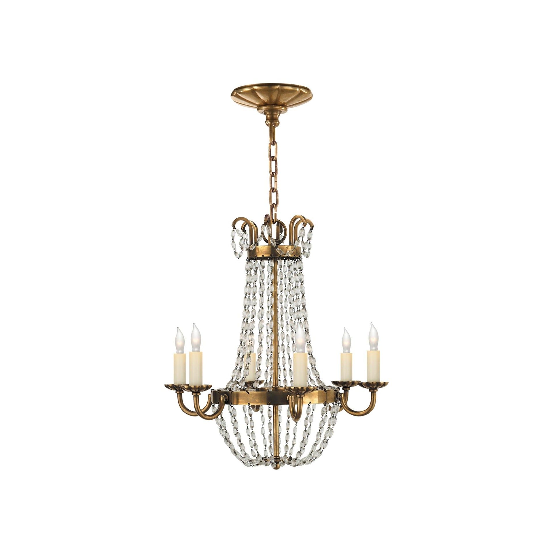 Mini Parisian Brass 6-Light Chandelier with Crystal Beads